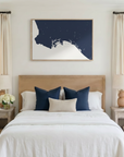 Long Beach canvas map art in bedroom setting