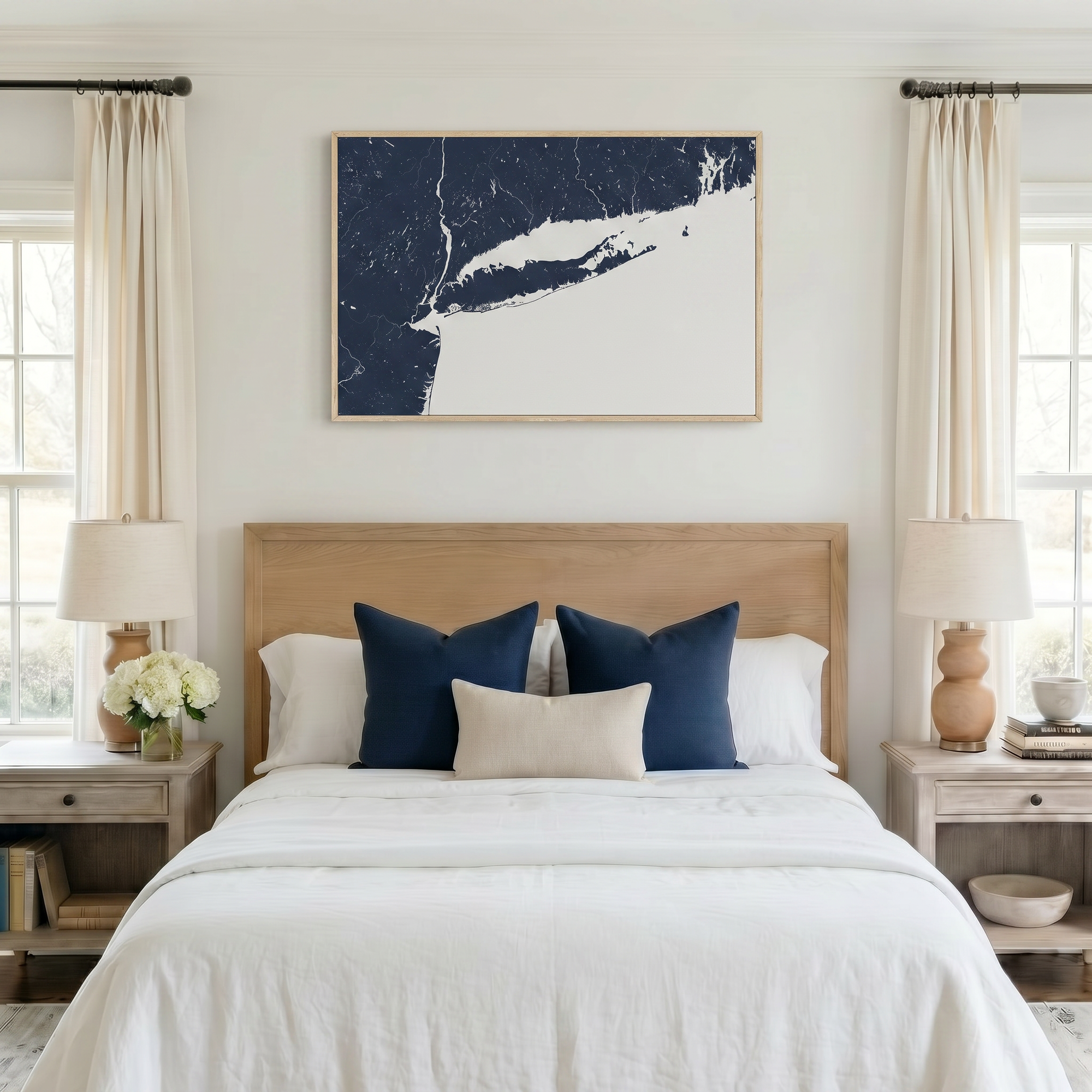 Long Island canvas map art in bedroom setting