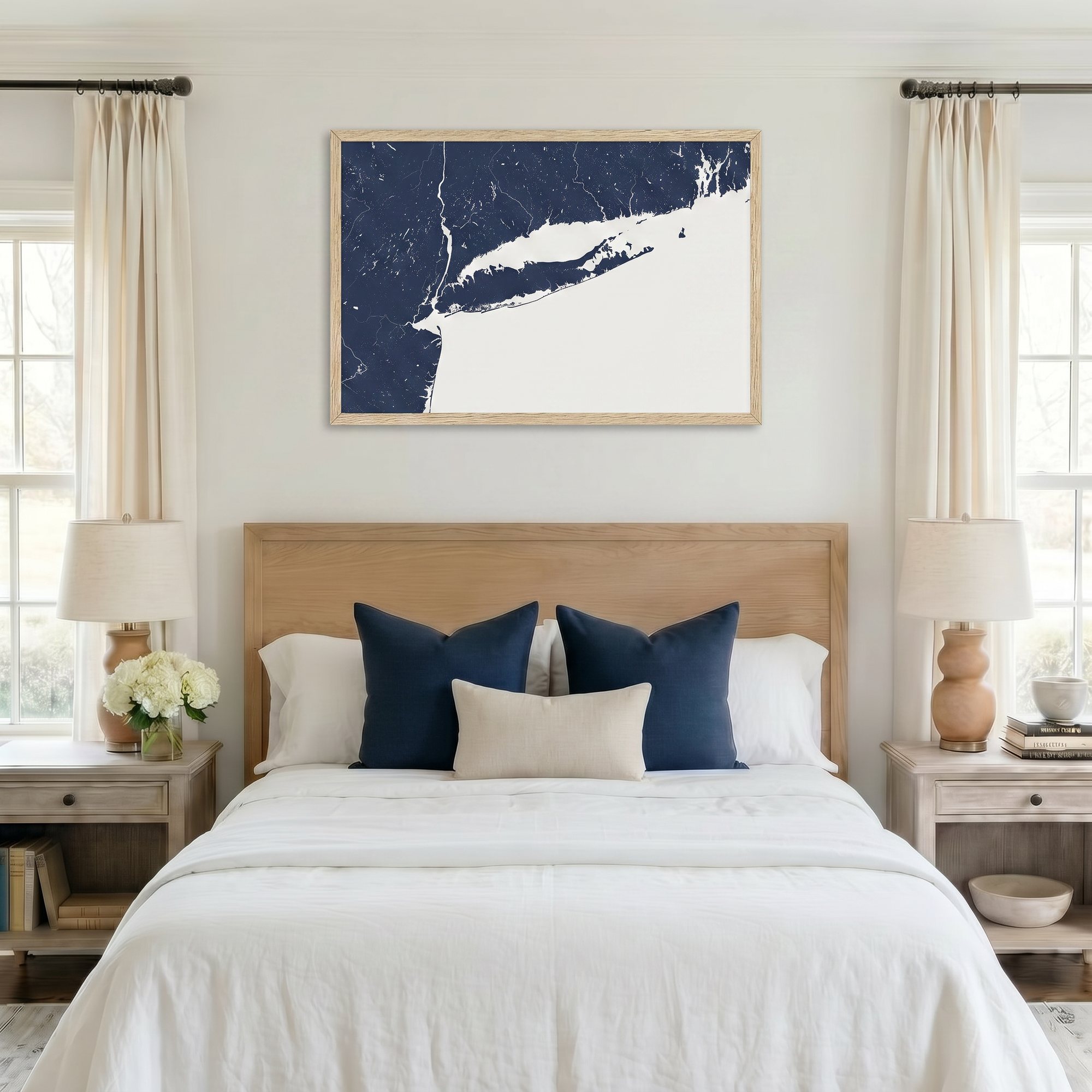Long Island matte map art in bedroom setting