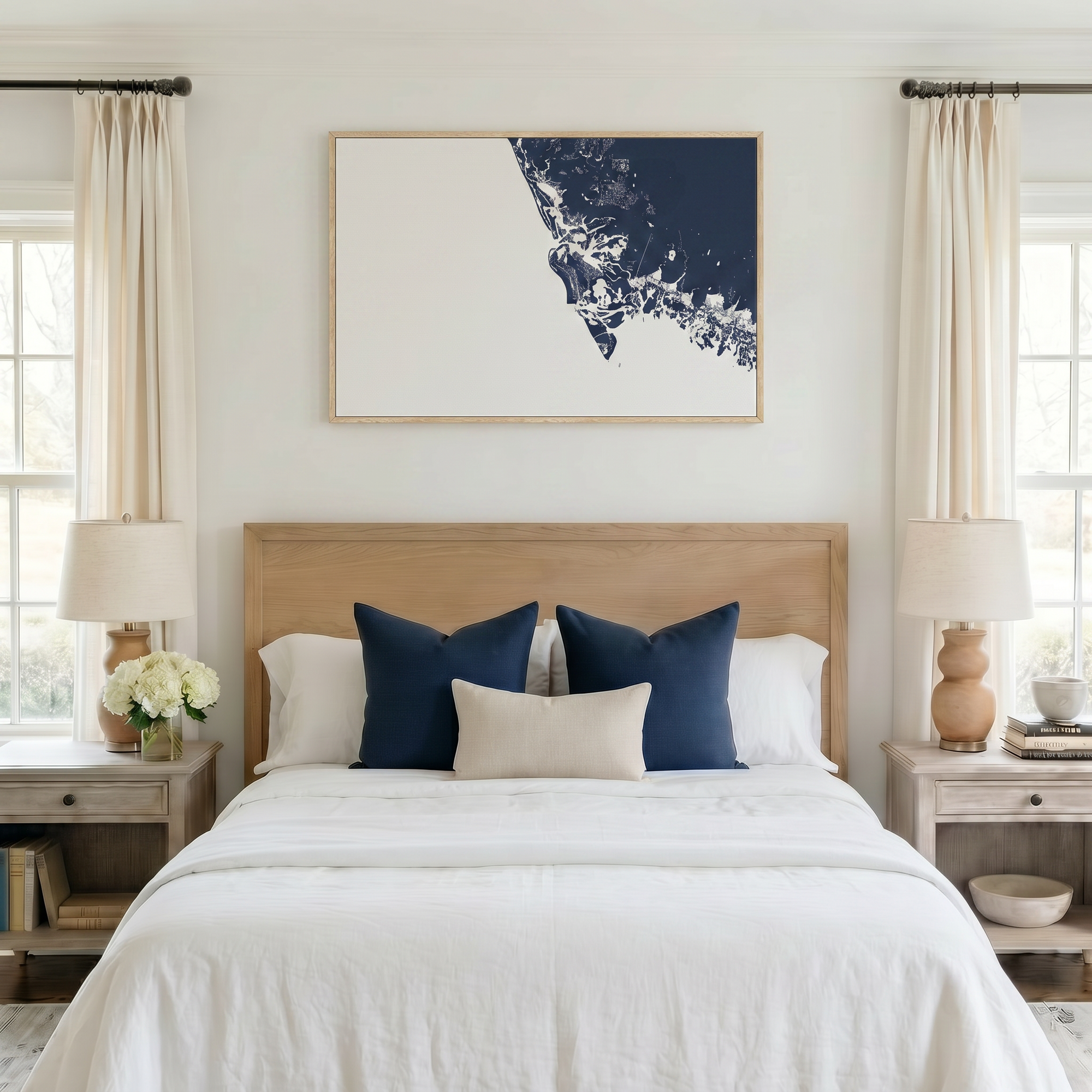 Marco Island canvas map art in bedroom setting