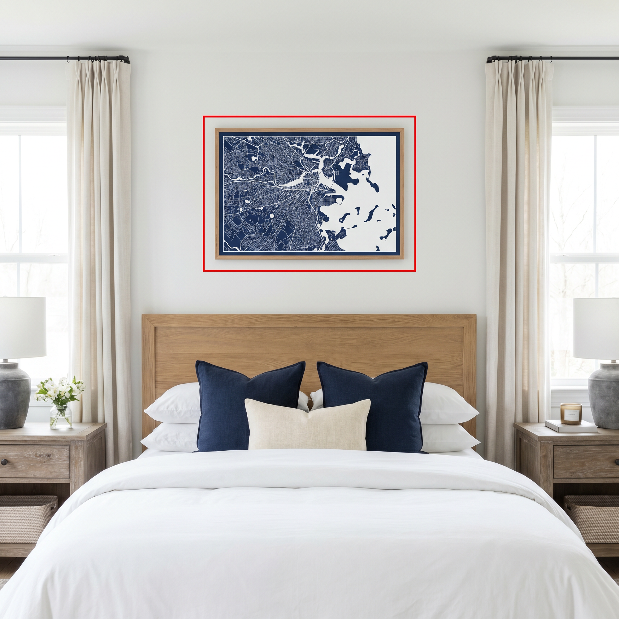Marco Island matte map art in bedroom setting