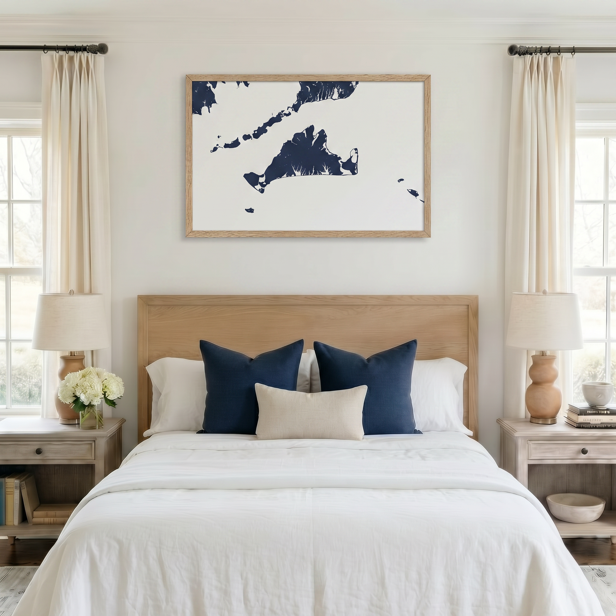 Martha's Vineyard matte map art in bedroom setting