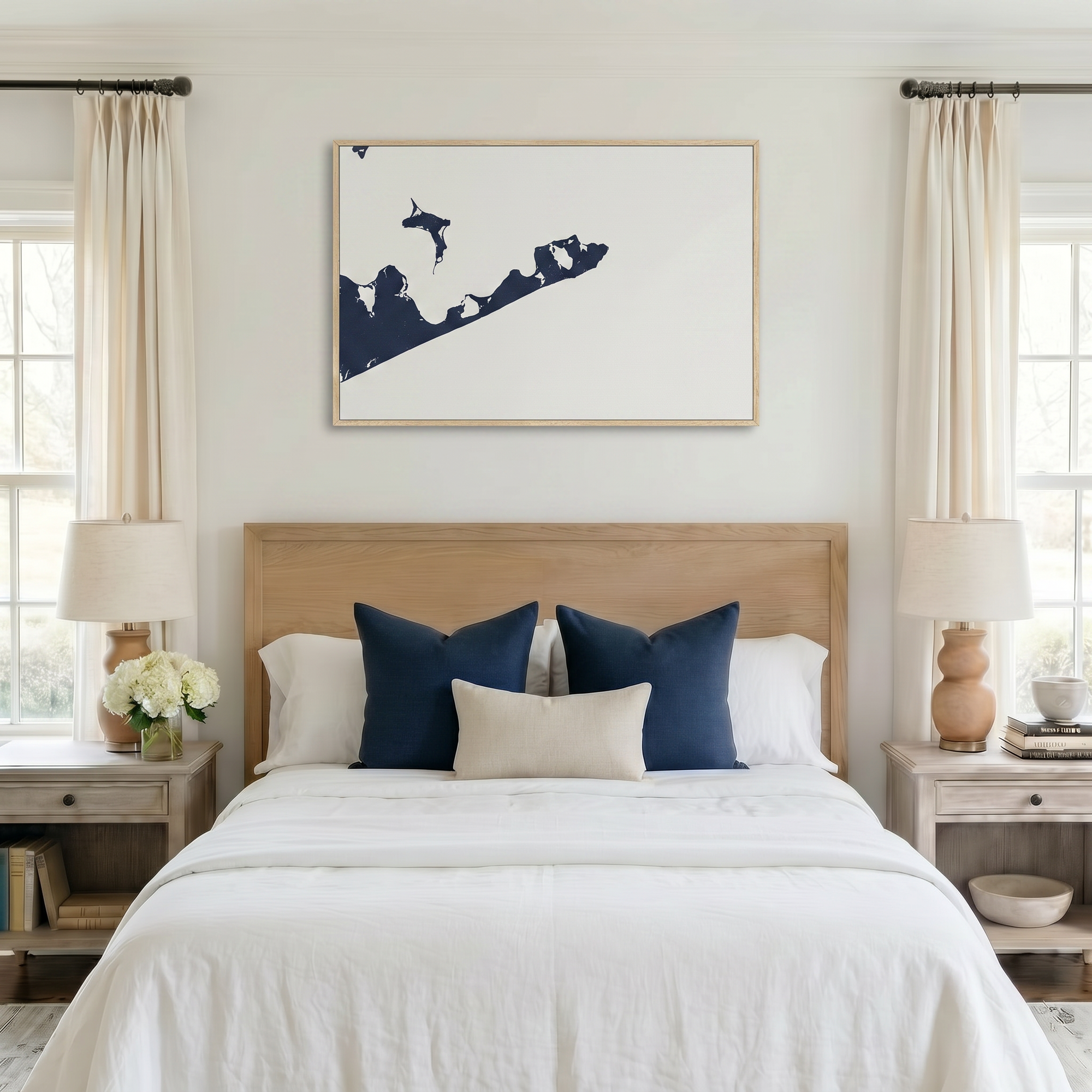 Montauk canvas map art in bedroom setting