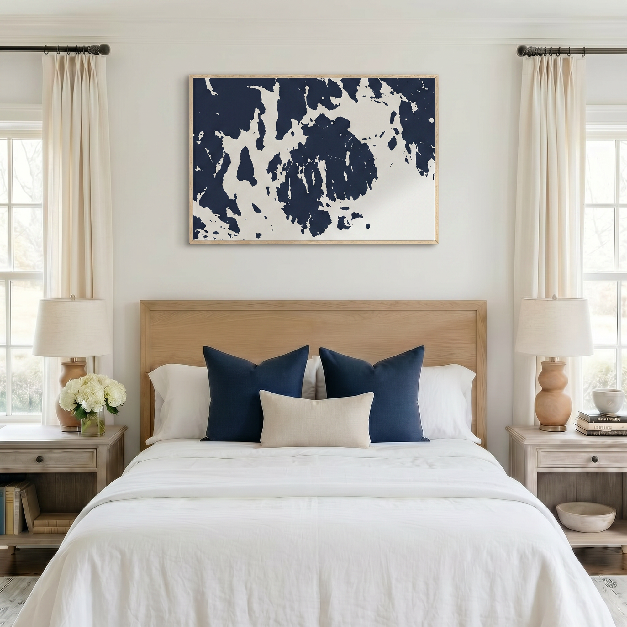 Mount Desert canvas map art in bedroom setting