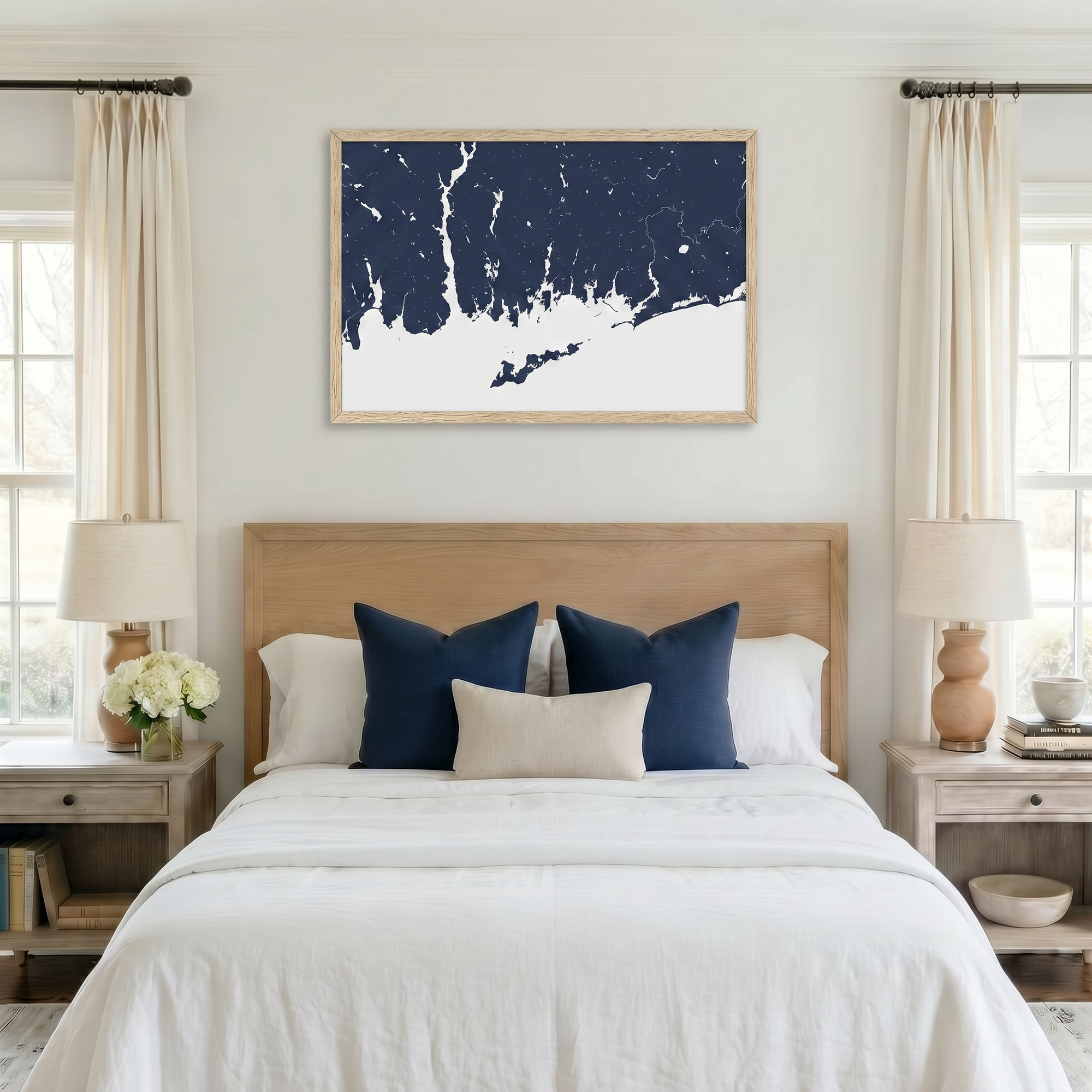 Mystic matte map art in bedroom setting