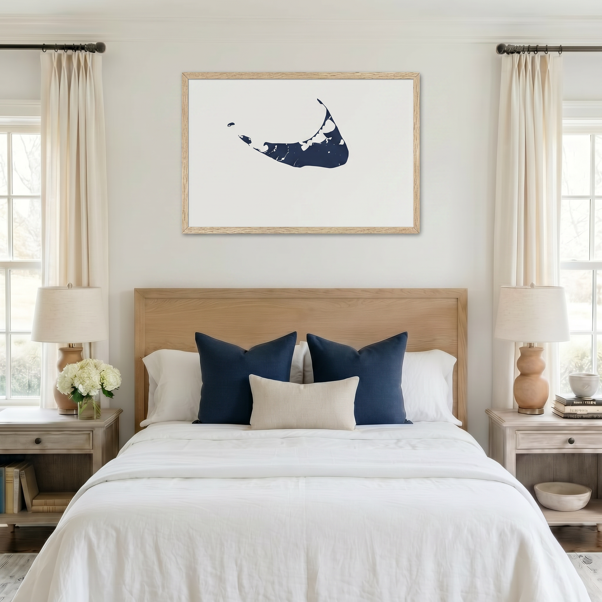 Nantucket matte map art in bedroom setting