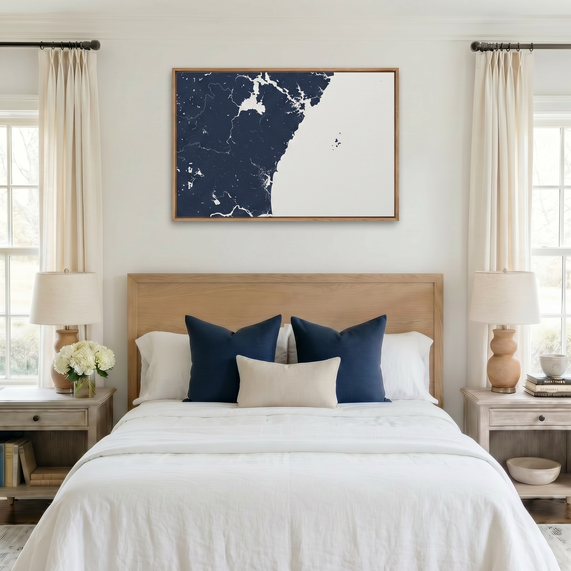 New Hampshire Coast canvas map art in bedroom setting