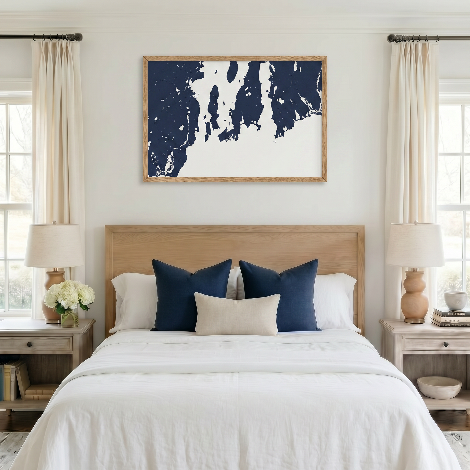Newport matte map art in bedroom setting
