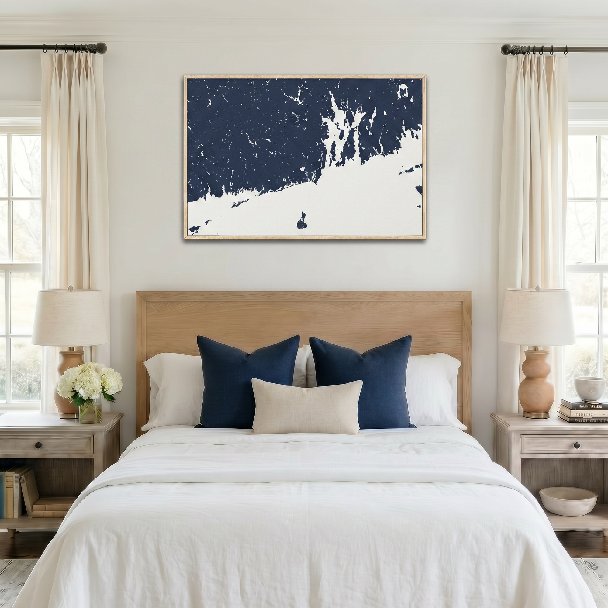 Newport canvas map art in bedroom setting