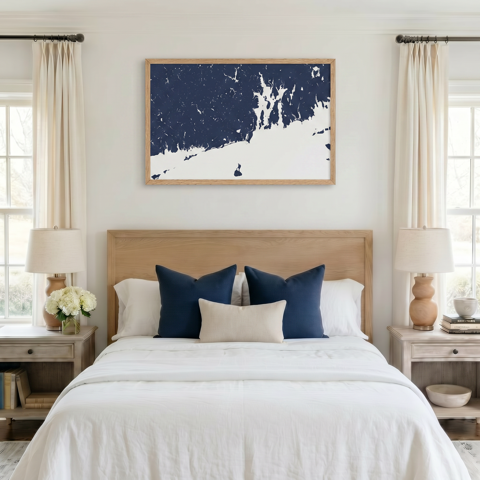 Newport matte map art in bedroom setting