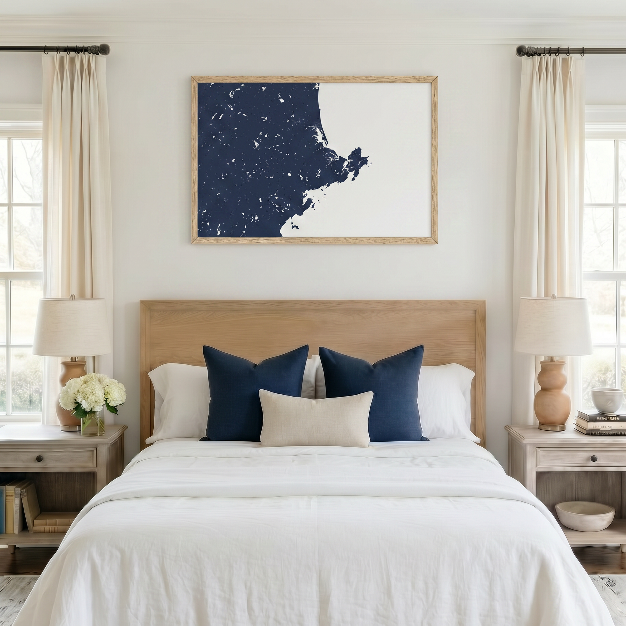 North Shore Massachusetts matte map art in bedroom setting
