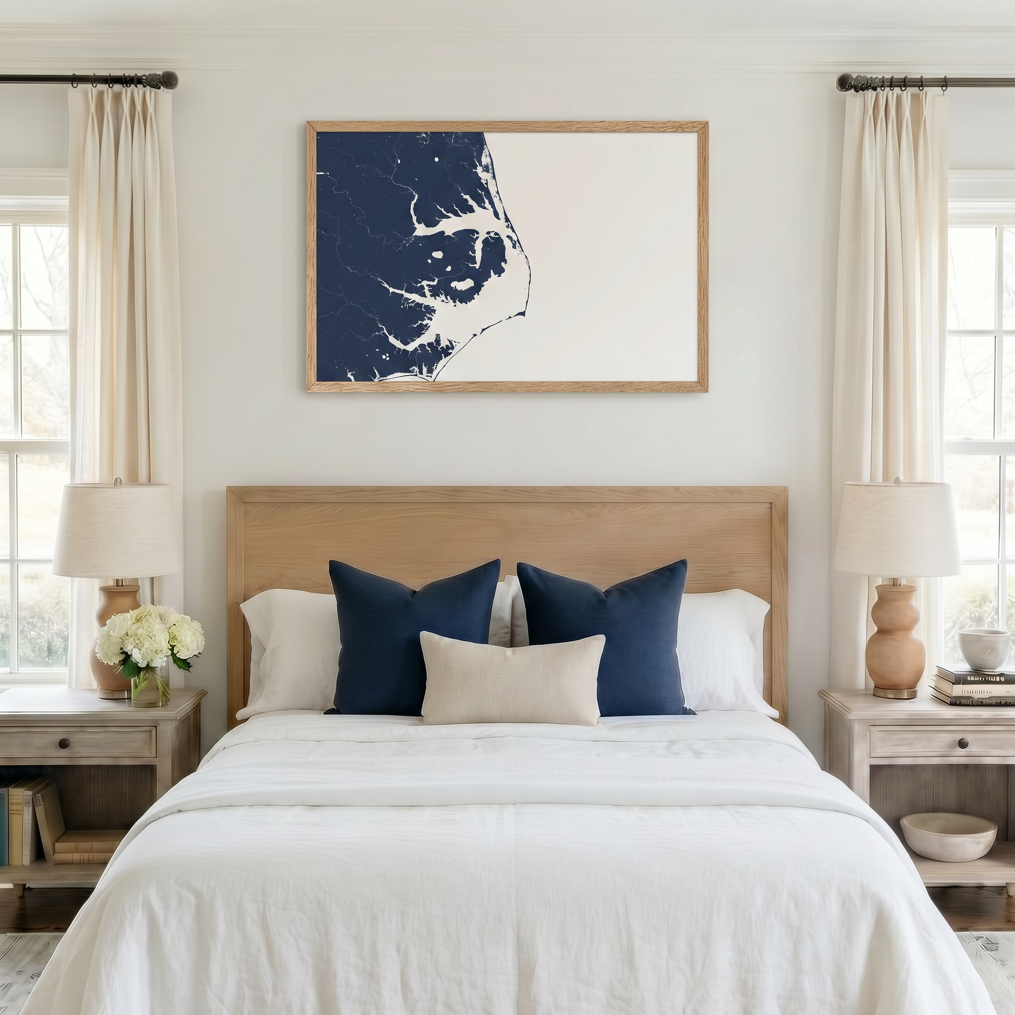 Outer Banks matte map art in bedroom setting