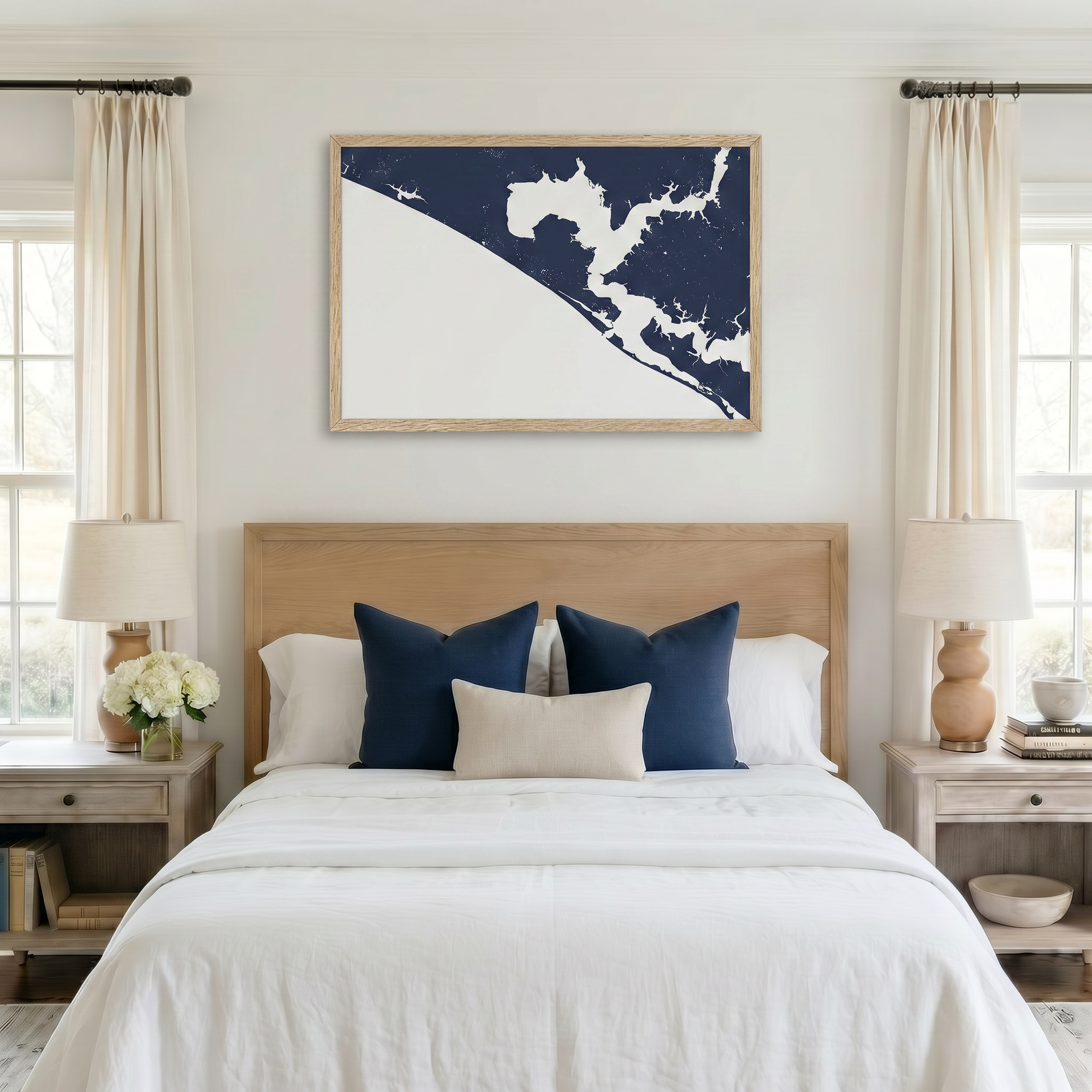 Panama City Beach matte map art in bedroom setting