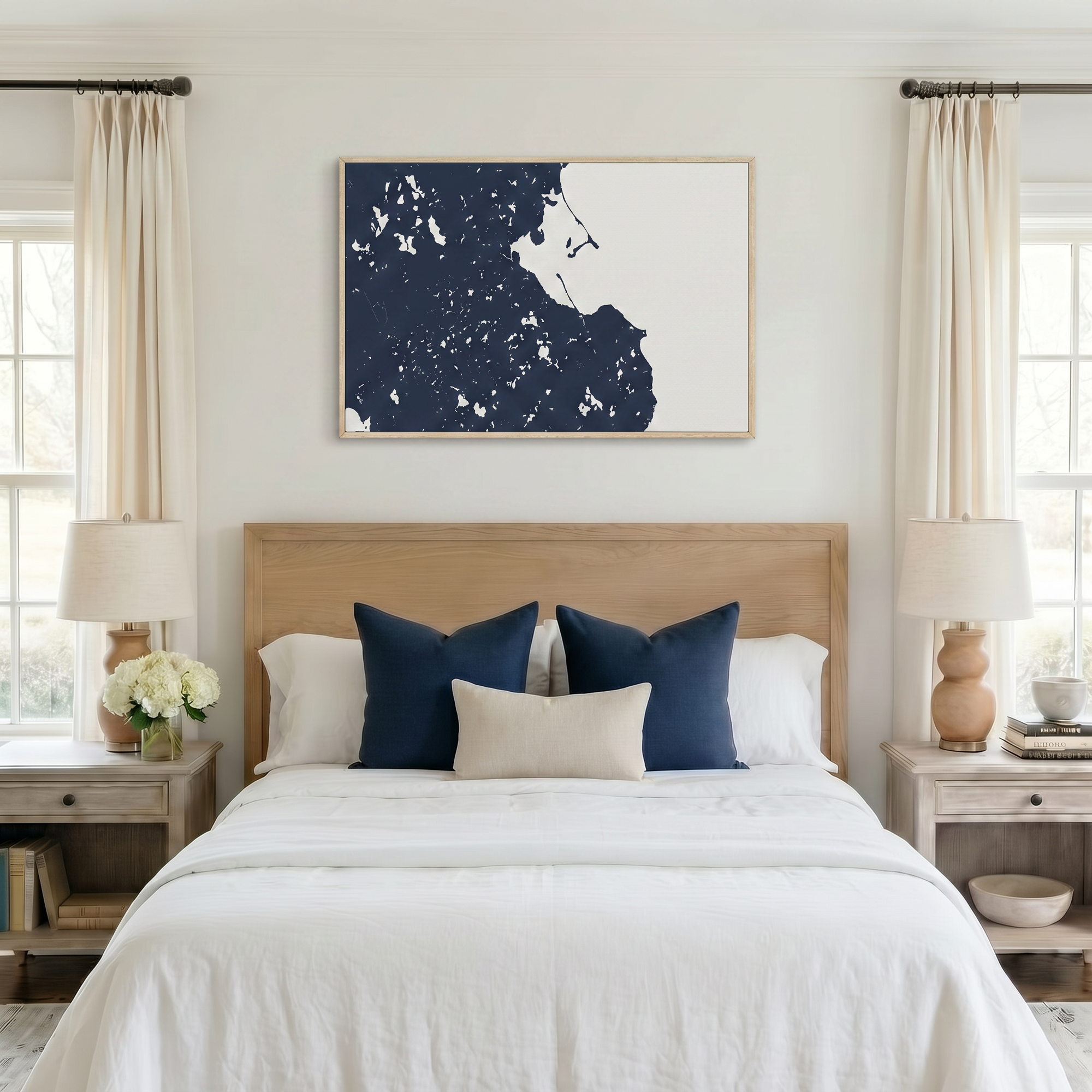 Plymouth canvas map art in bedroom setting