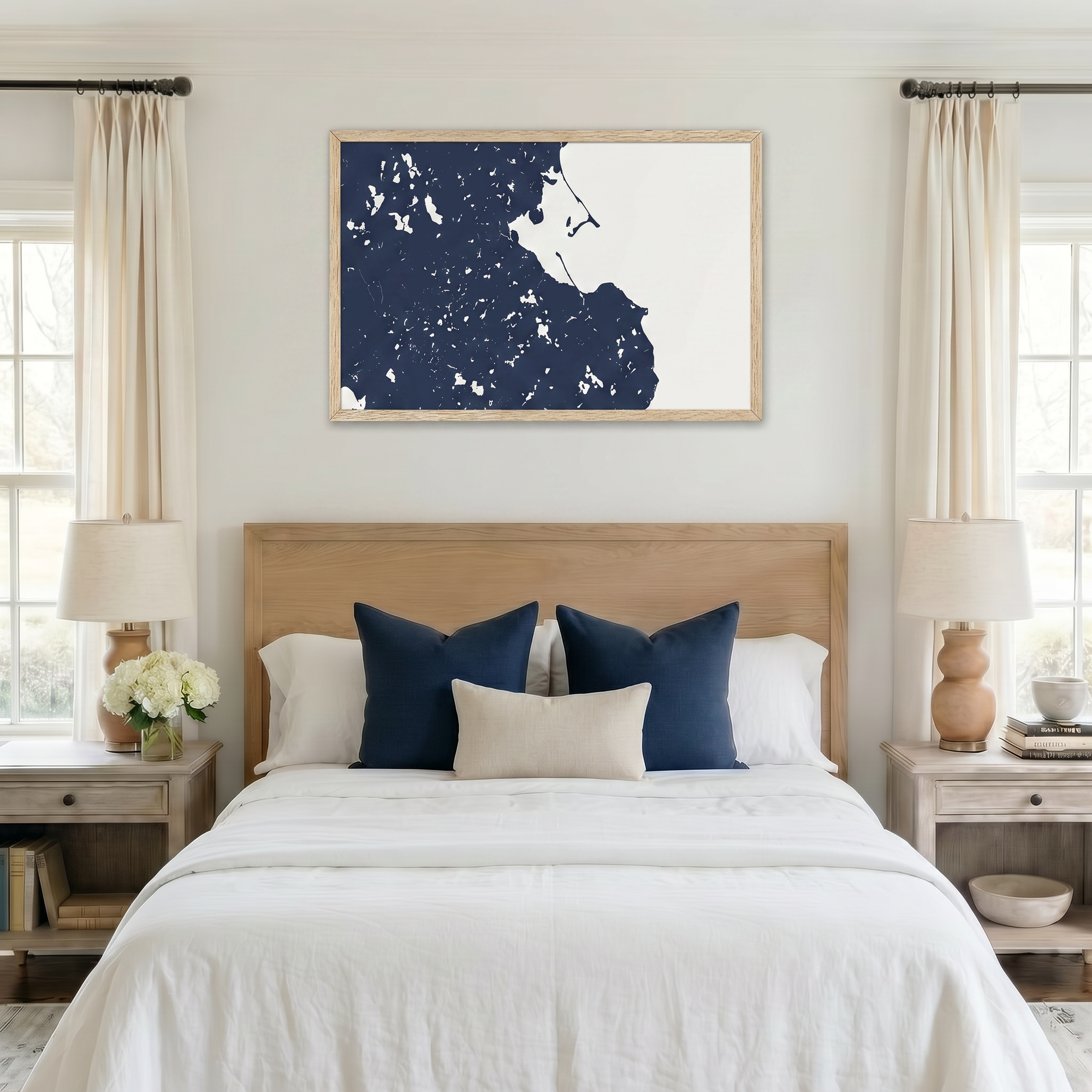 Plymouth matte map art in bedroom setting