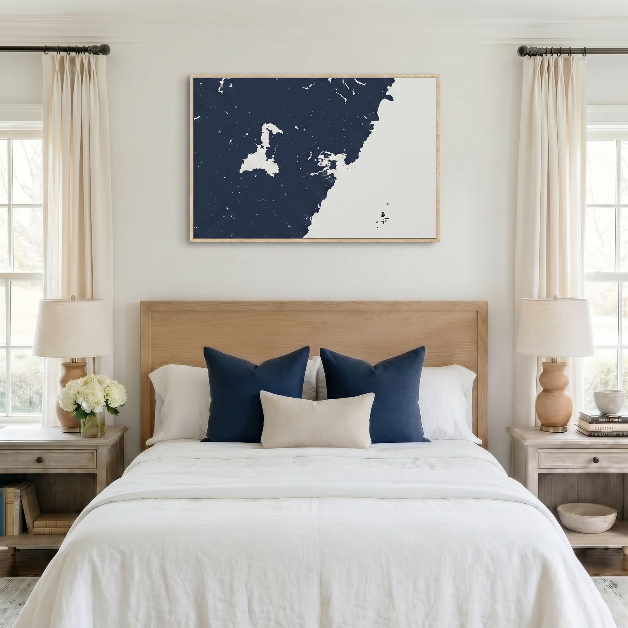 Portsmouth canvas map art in bedroom setting