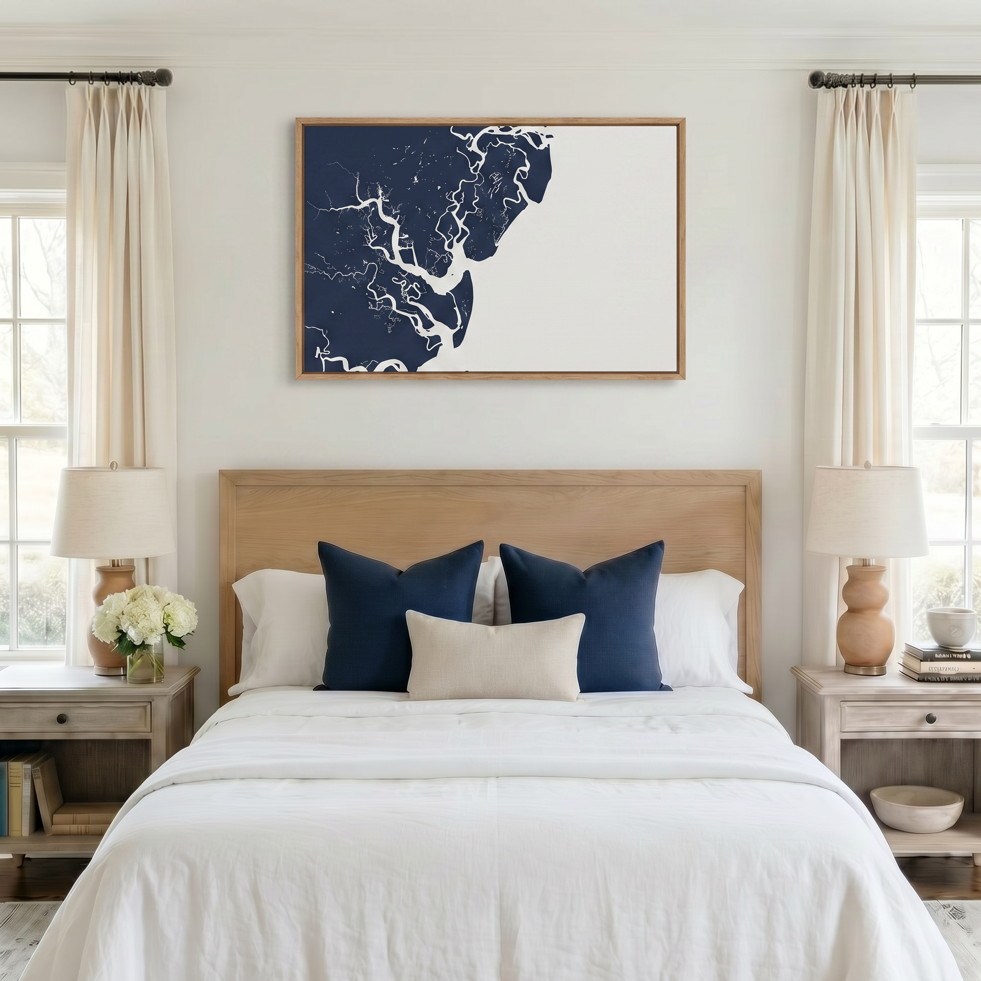 Saint Simons Island canvas map art in bedroom setting