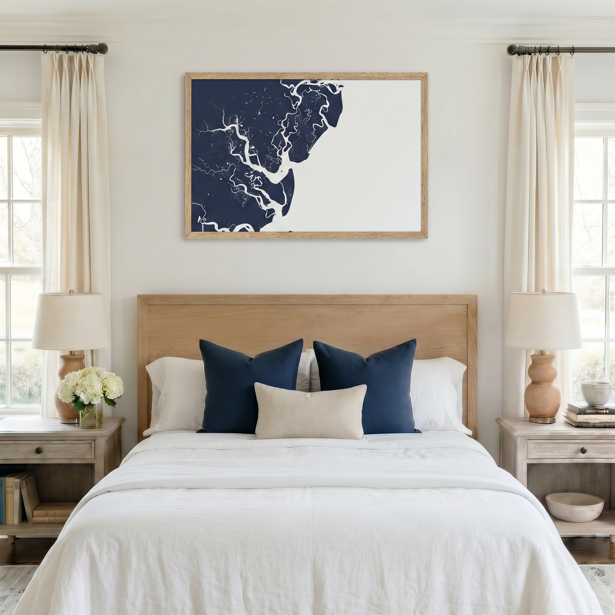 Saint Simons Island matte map art in bedroom setting
