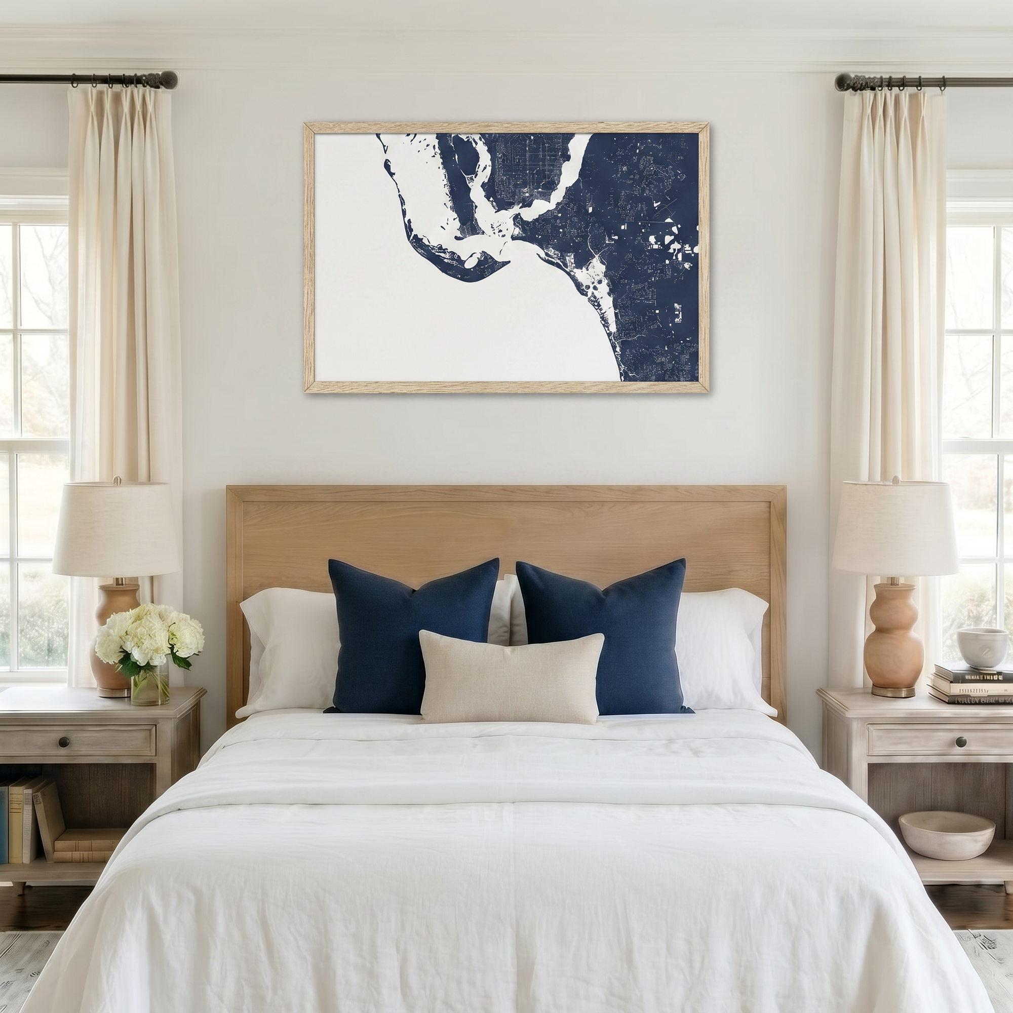 Sanibel matte map art in bedroom setting