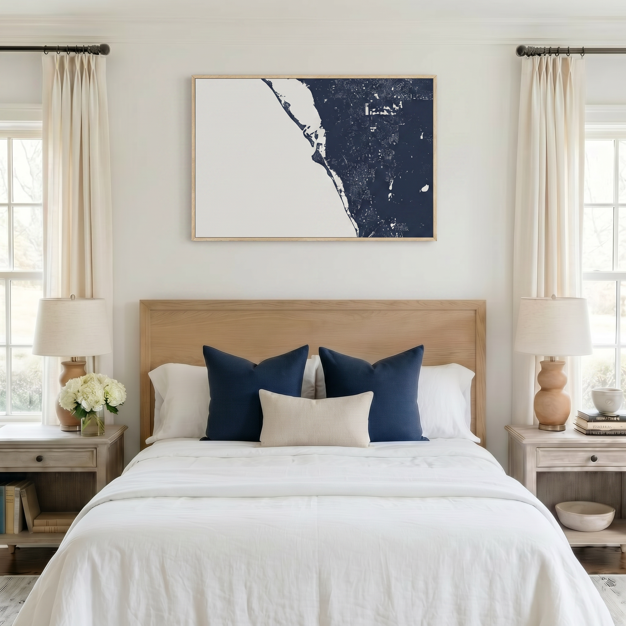 Siesta Key canvas map art in bedroom setting