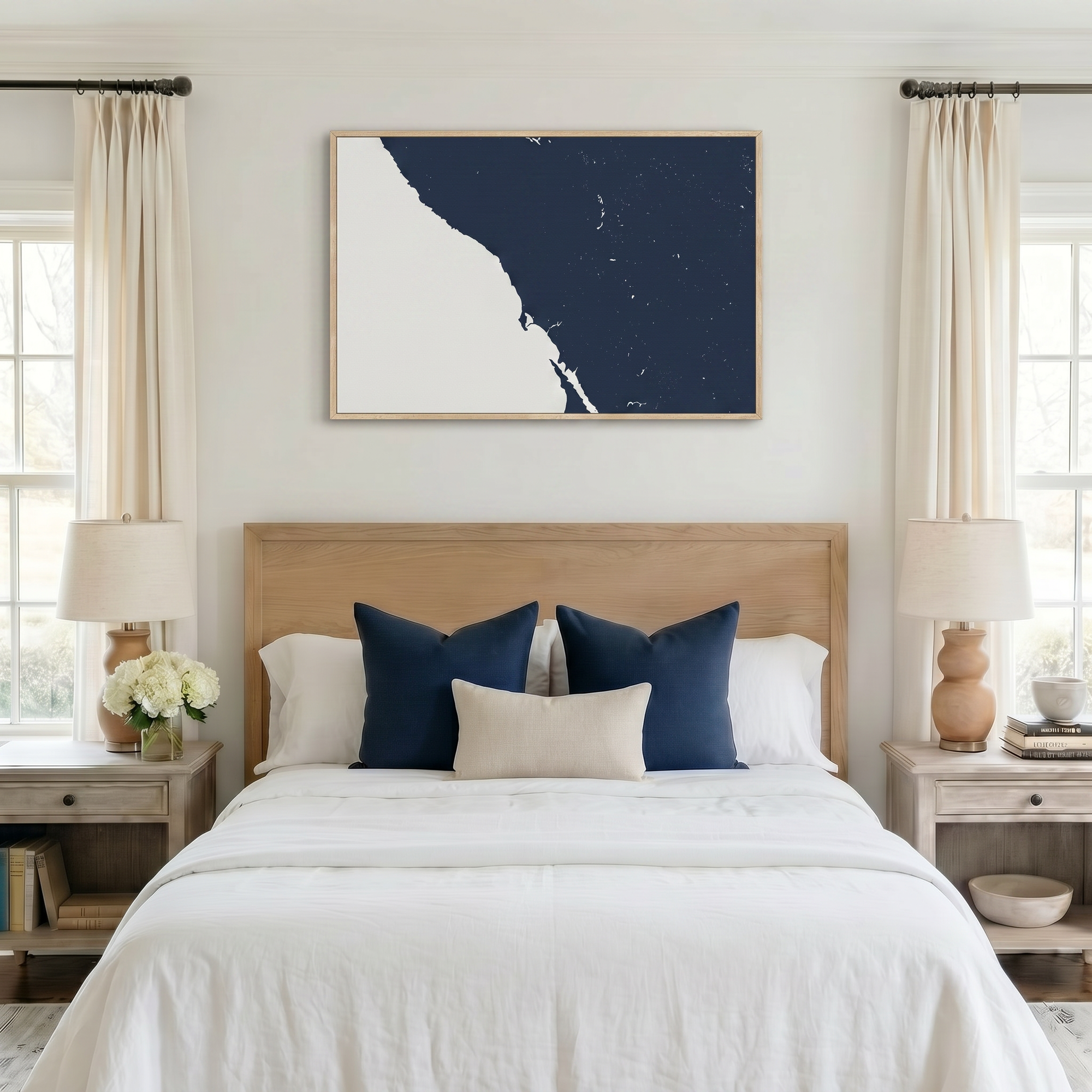Sonoma Coast canvas map art in bedroom setting