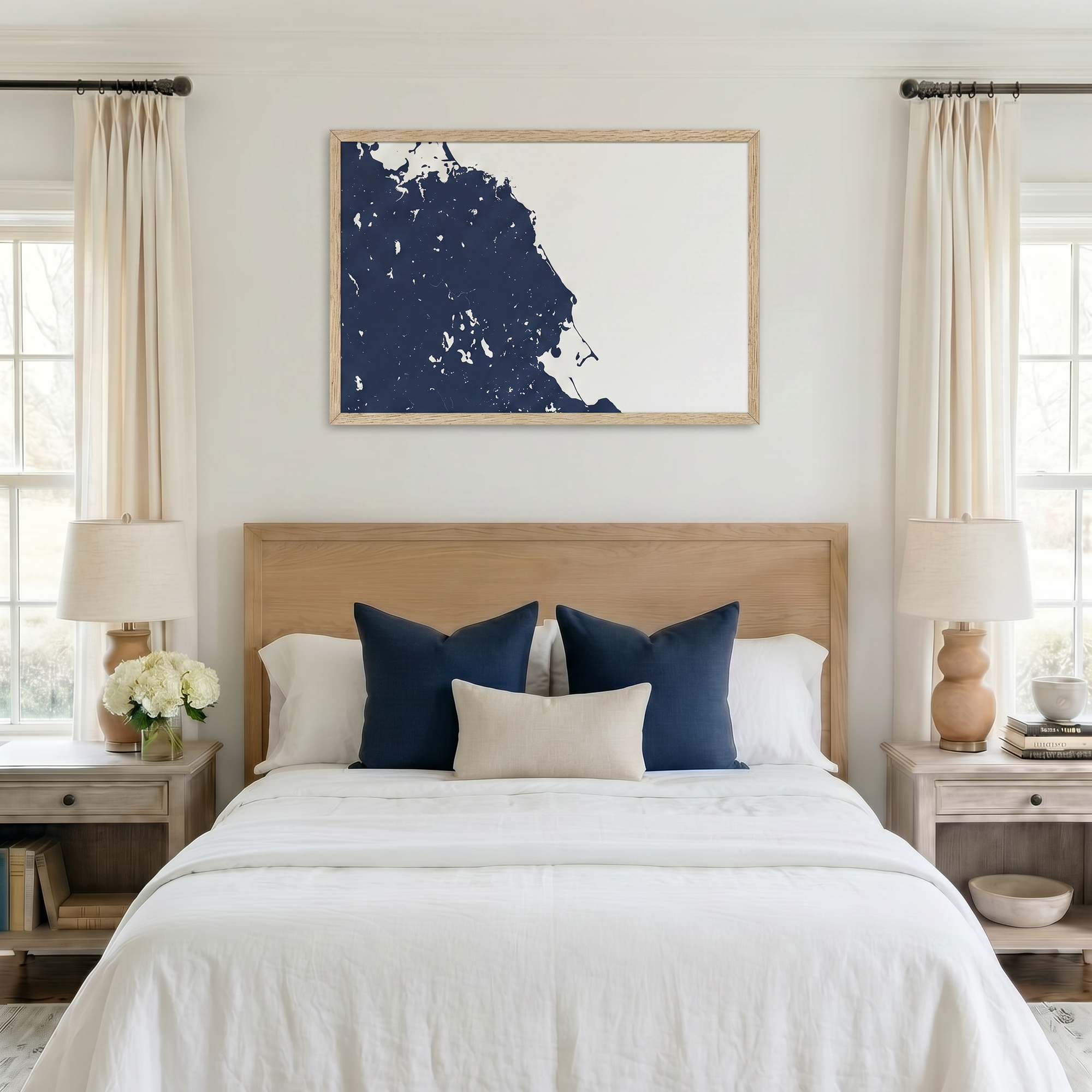 South Shore Massachusetts matte map art in bedroom setting