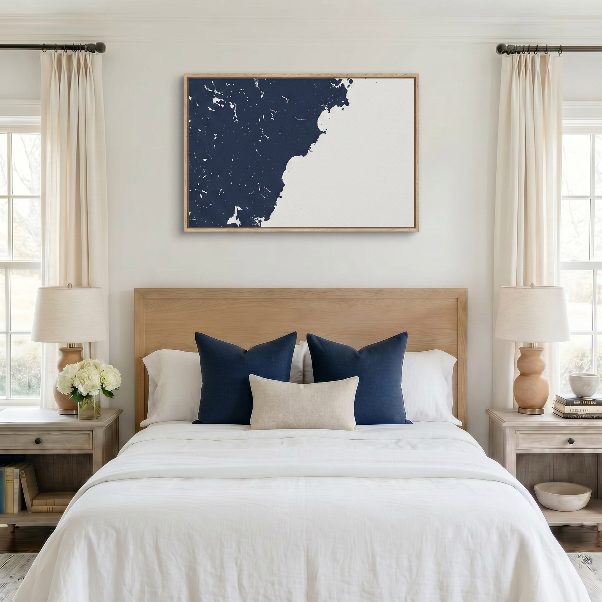 Southern Maine Coast canvas map art in bedroom setting