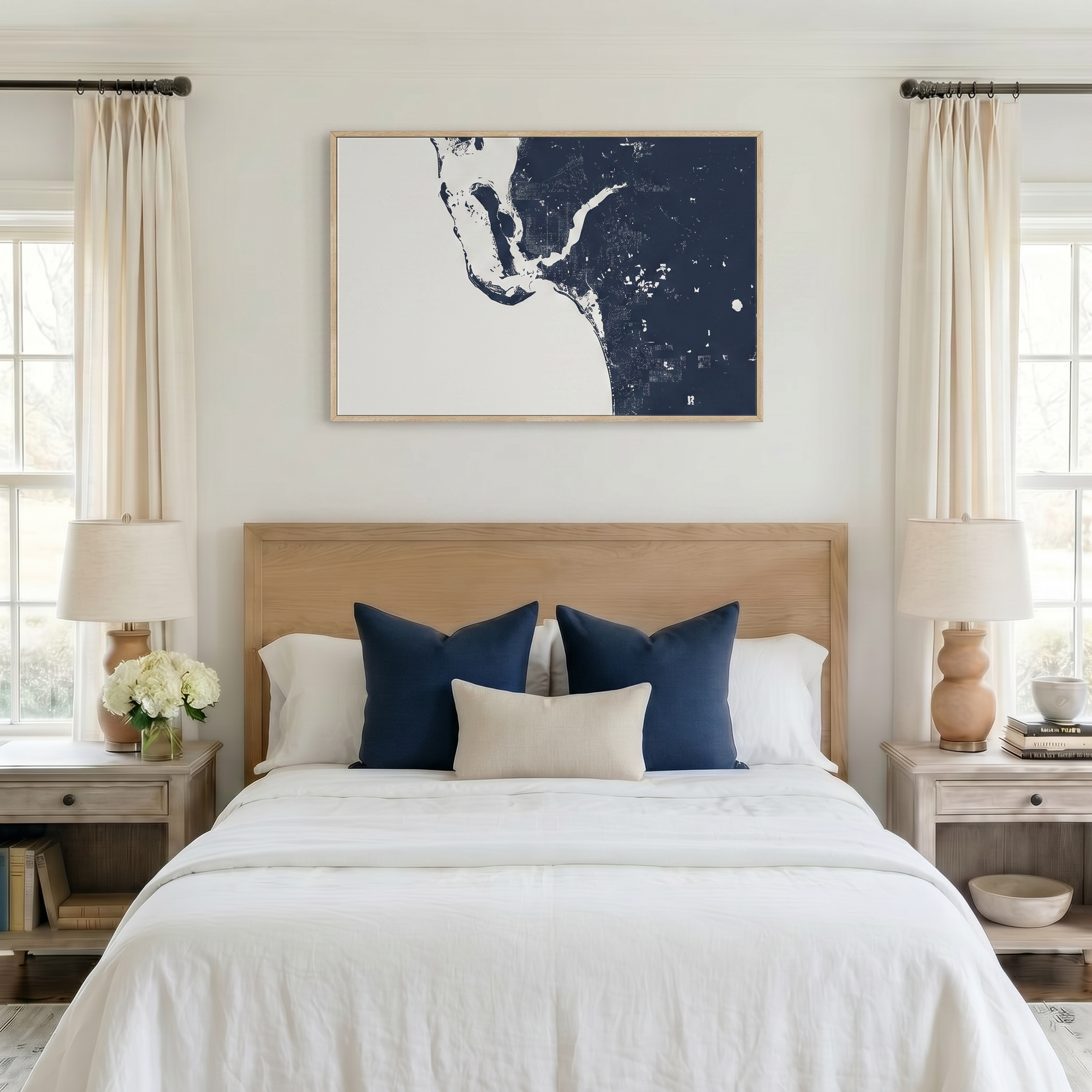 Southwest Florida canvas map art in bedroom setting