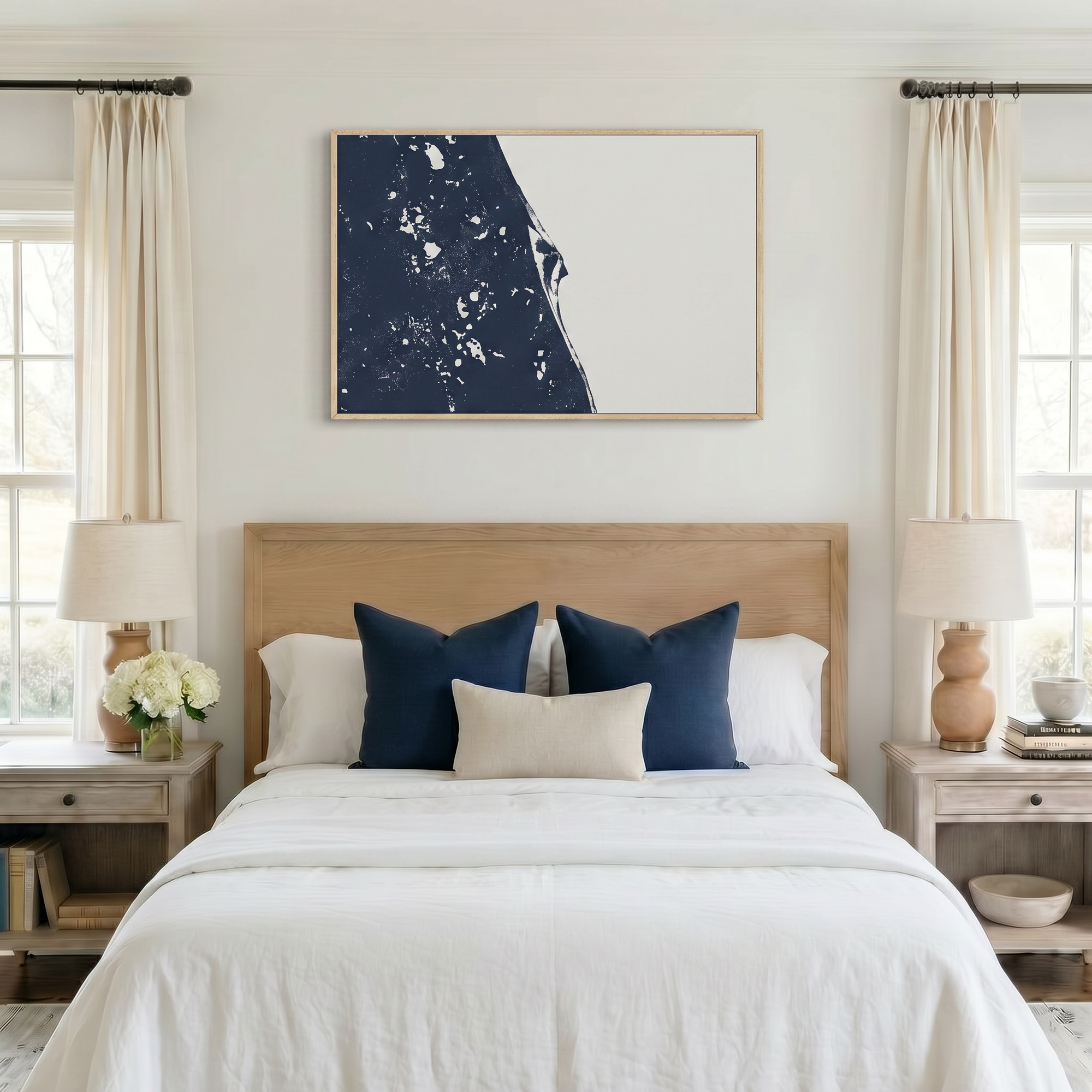 Space Coast canvas map art in bedroom setting