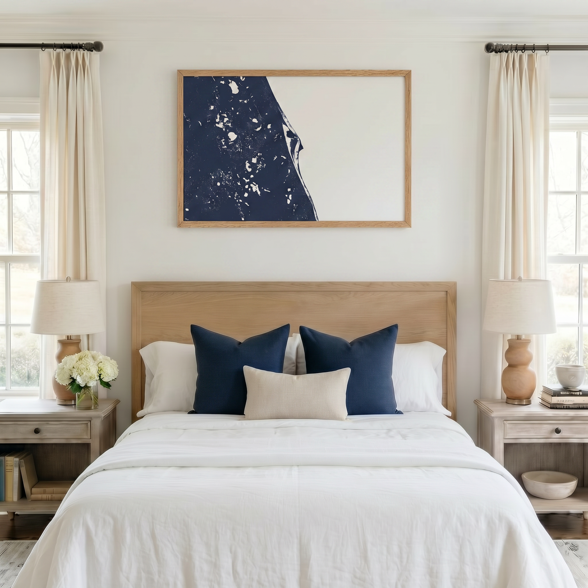 Space Coast matte map art in bedroom setting