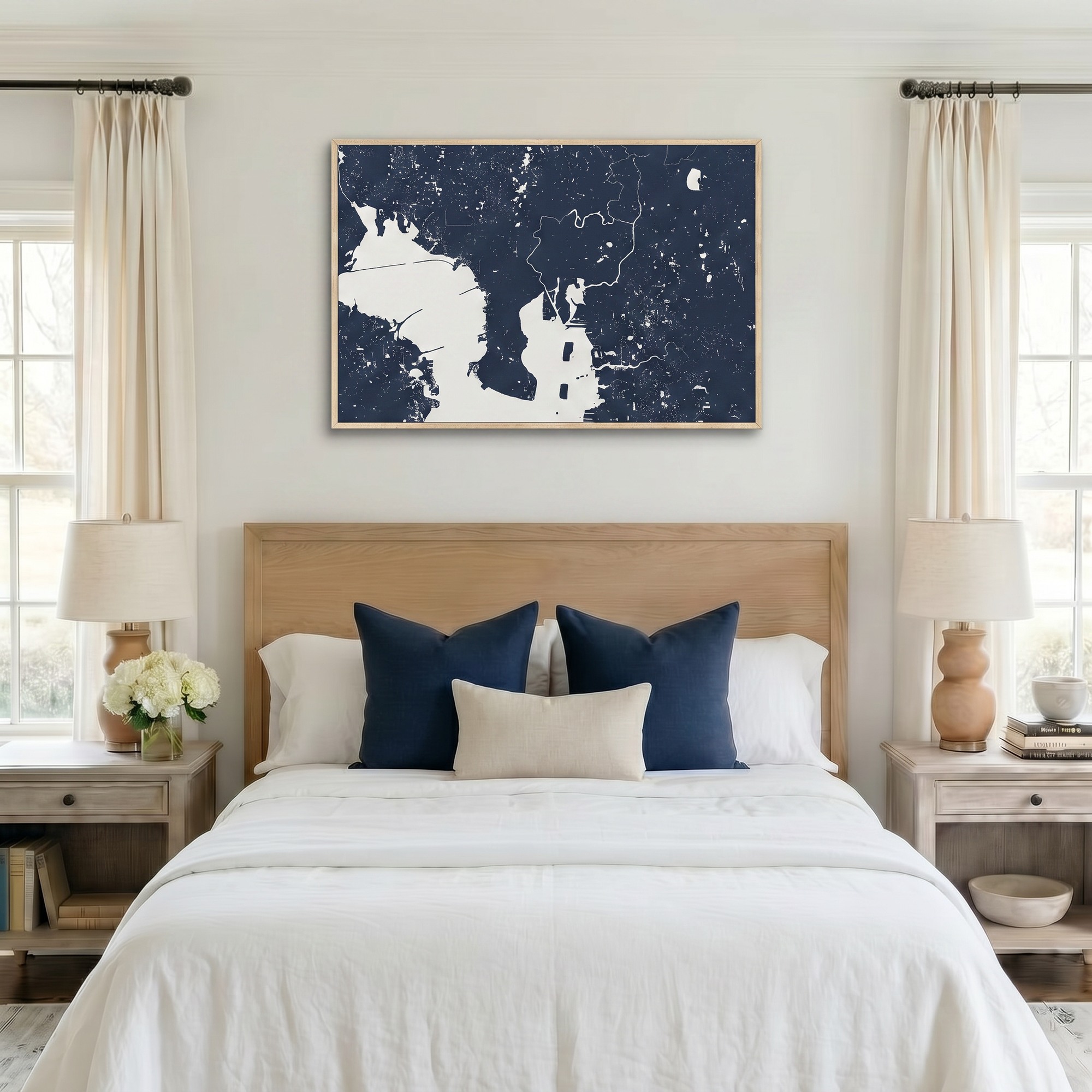 Tampa canvas map art in bedroom setting