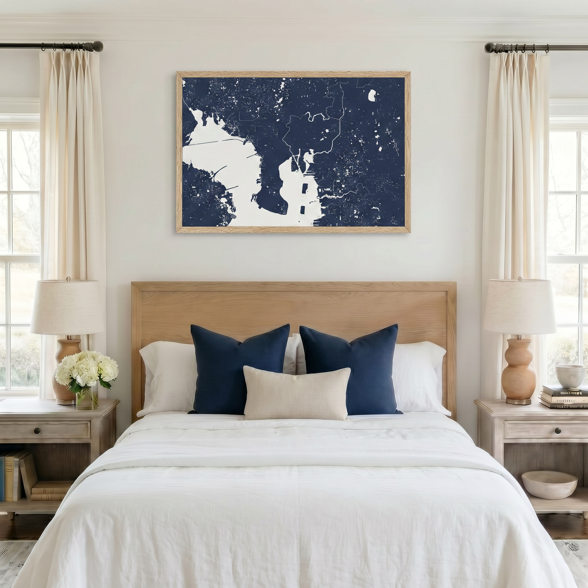 Tampa matte map art in bedroom setting