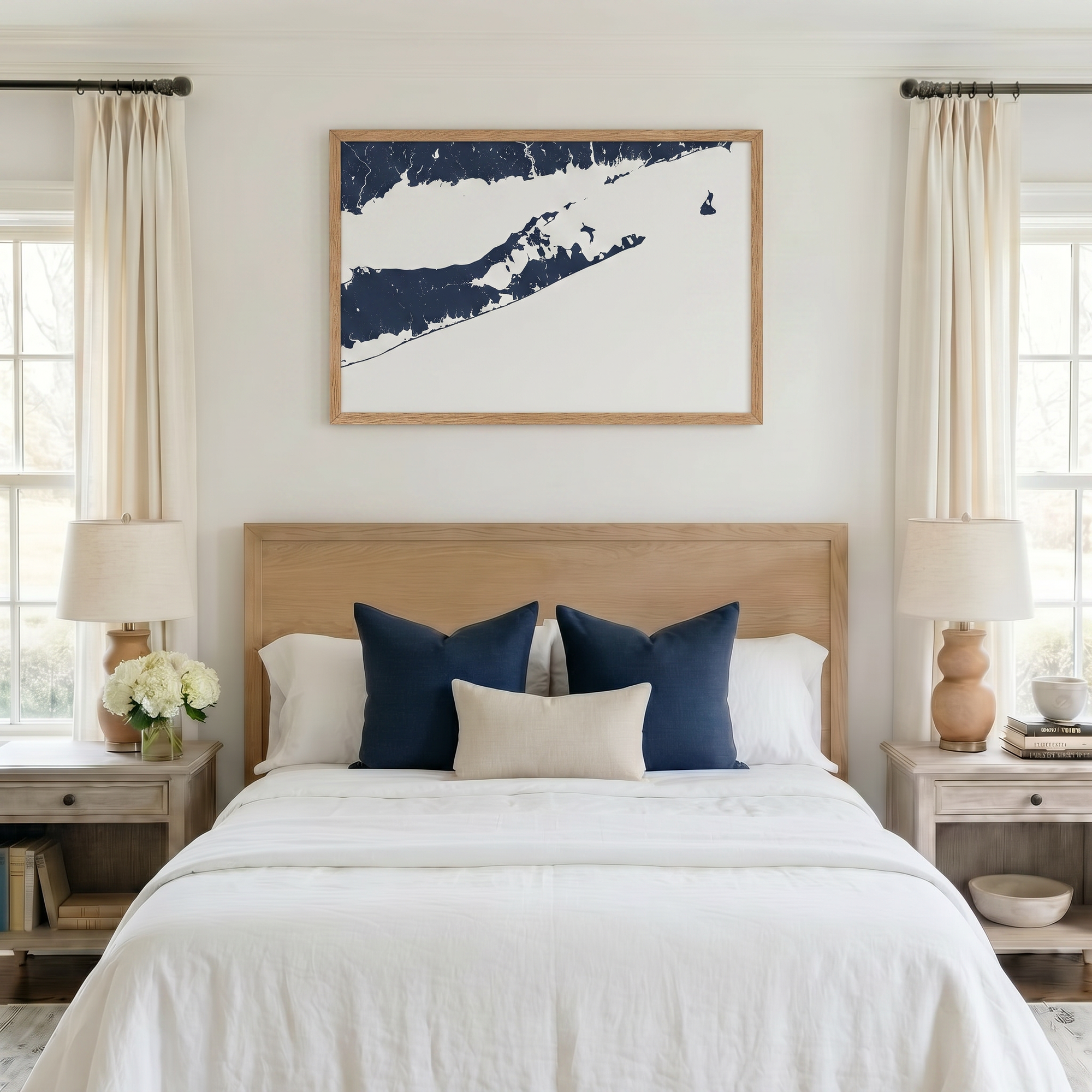 The Hamptons matte map art in bedroom setting