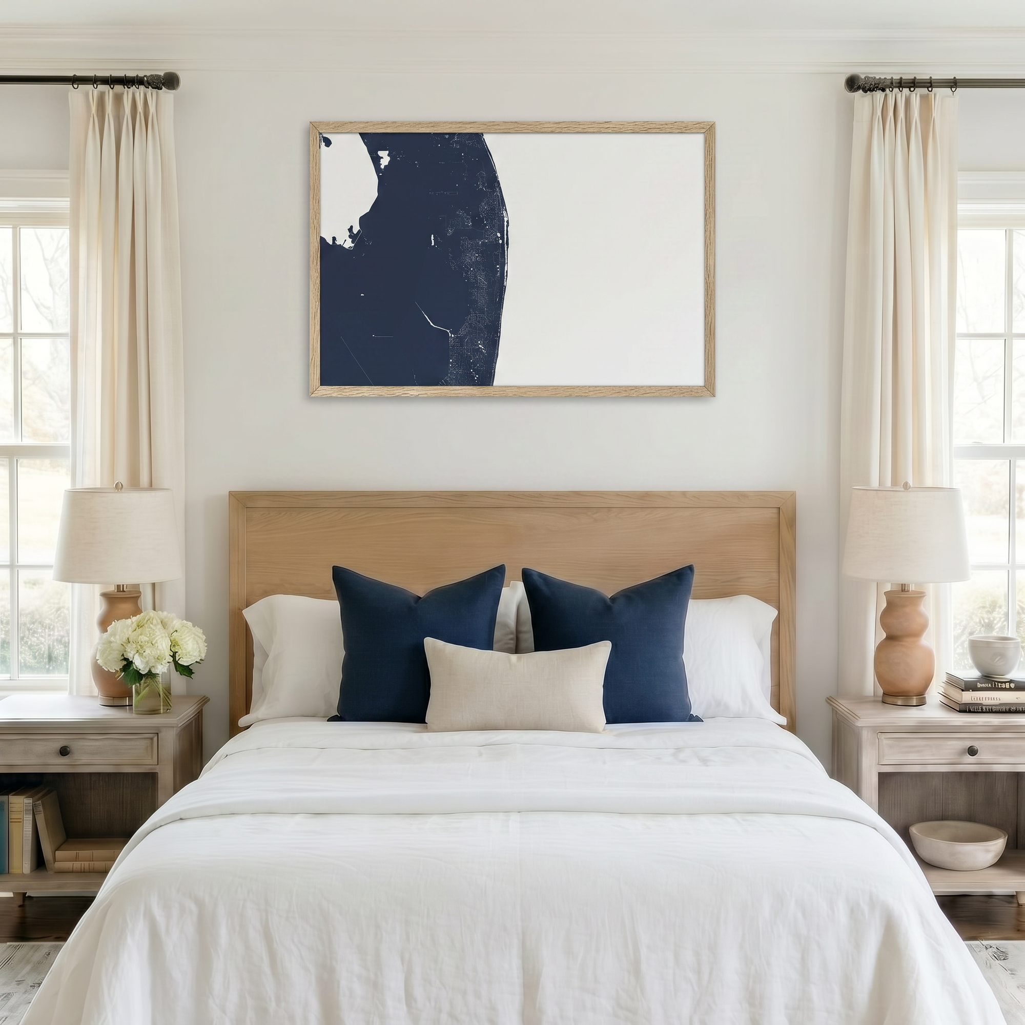 The Palm Beaches matte map art in bedroom setting