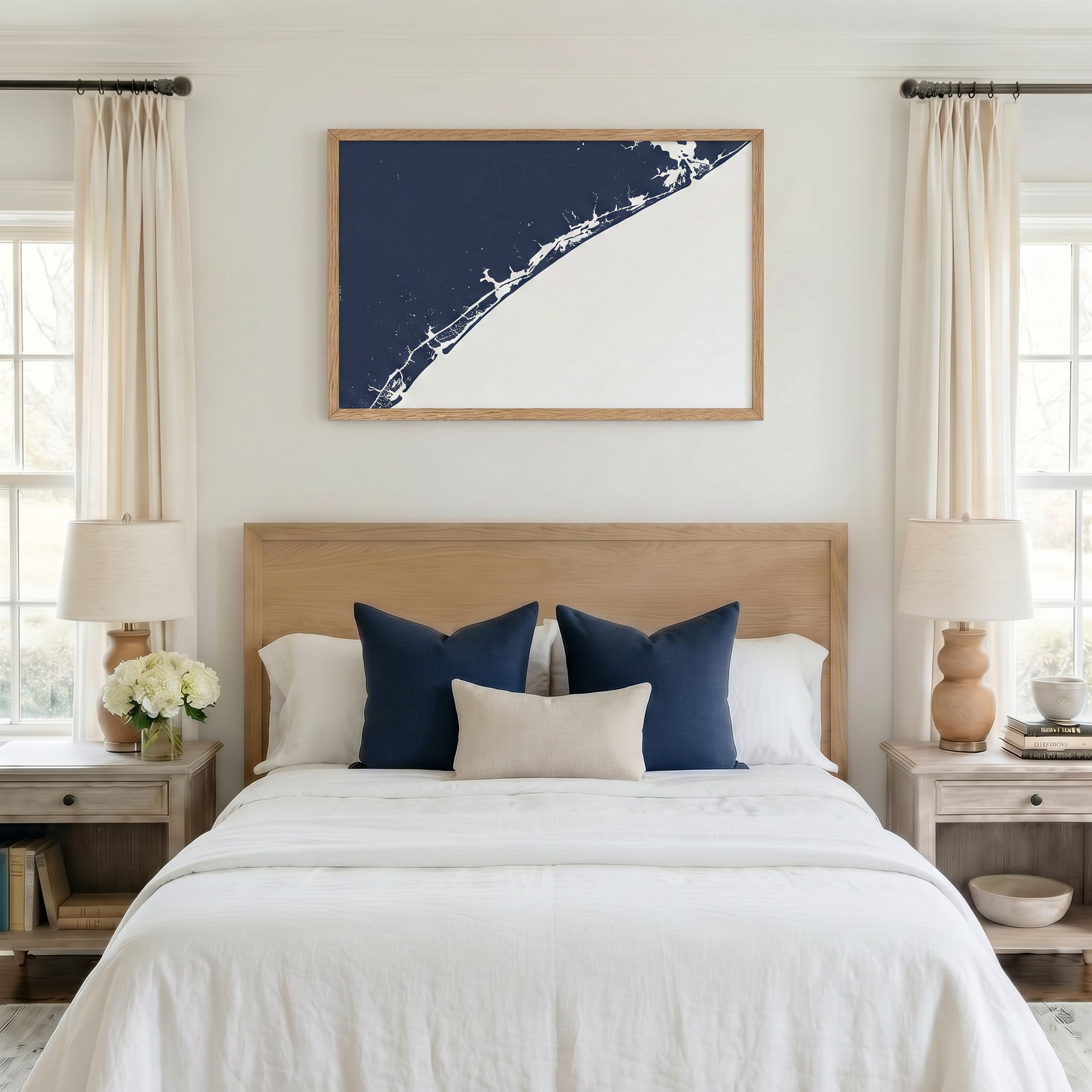 Topsail Island matte map art in bedroom setting