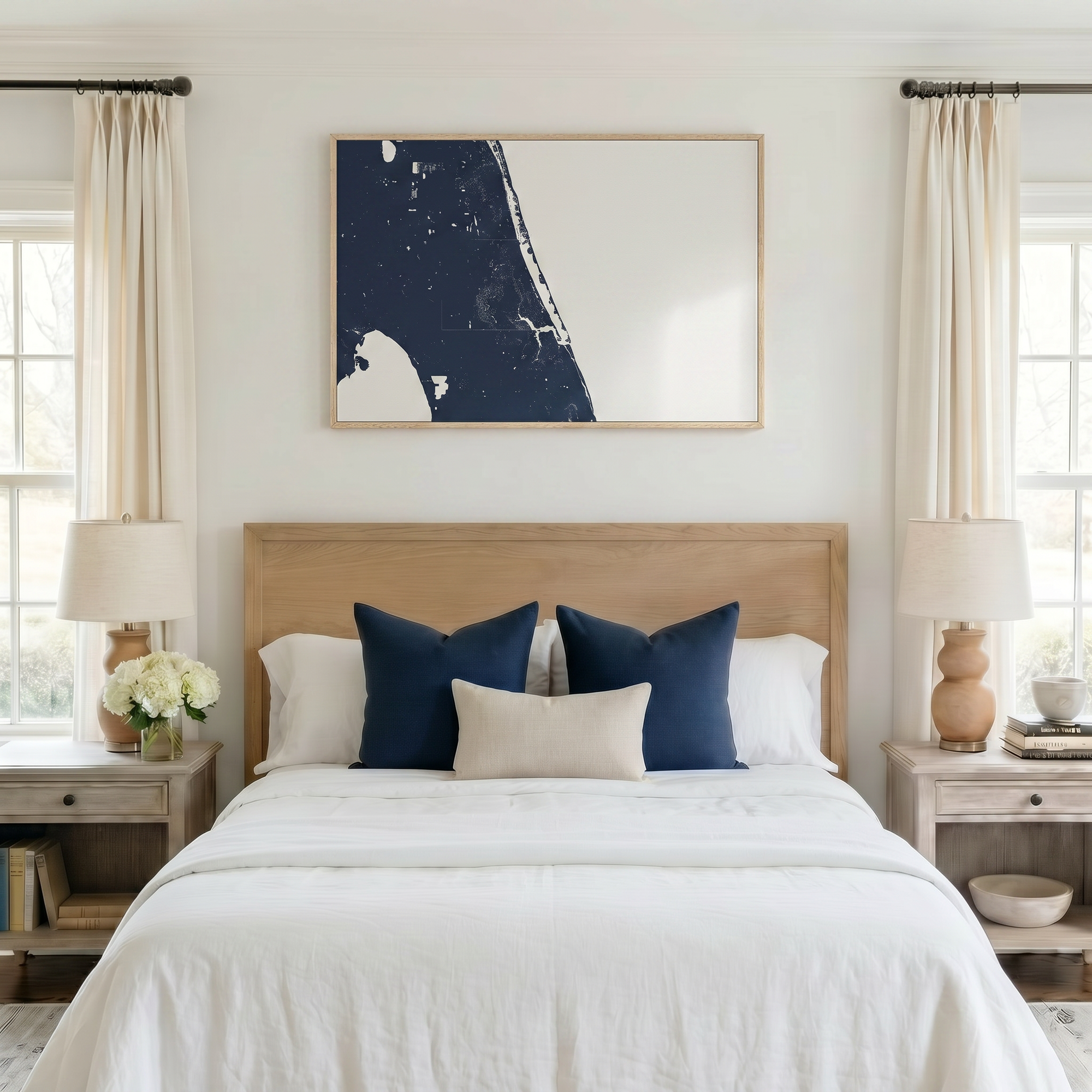 Treasure Coast canvas map art in bedroom setting