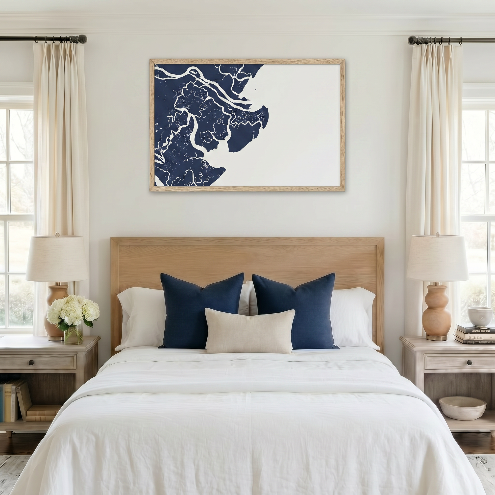Tybee Island matte map art in bedroom setting