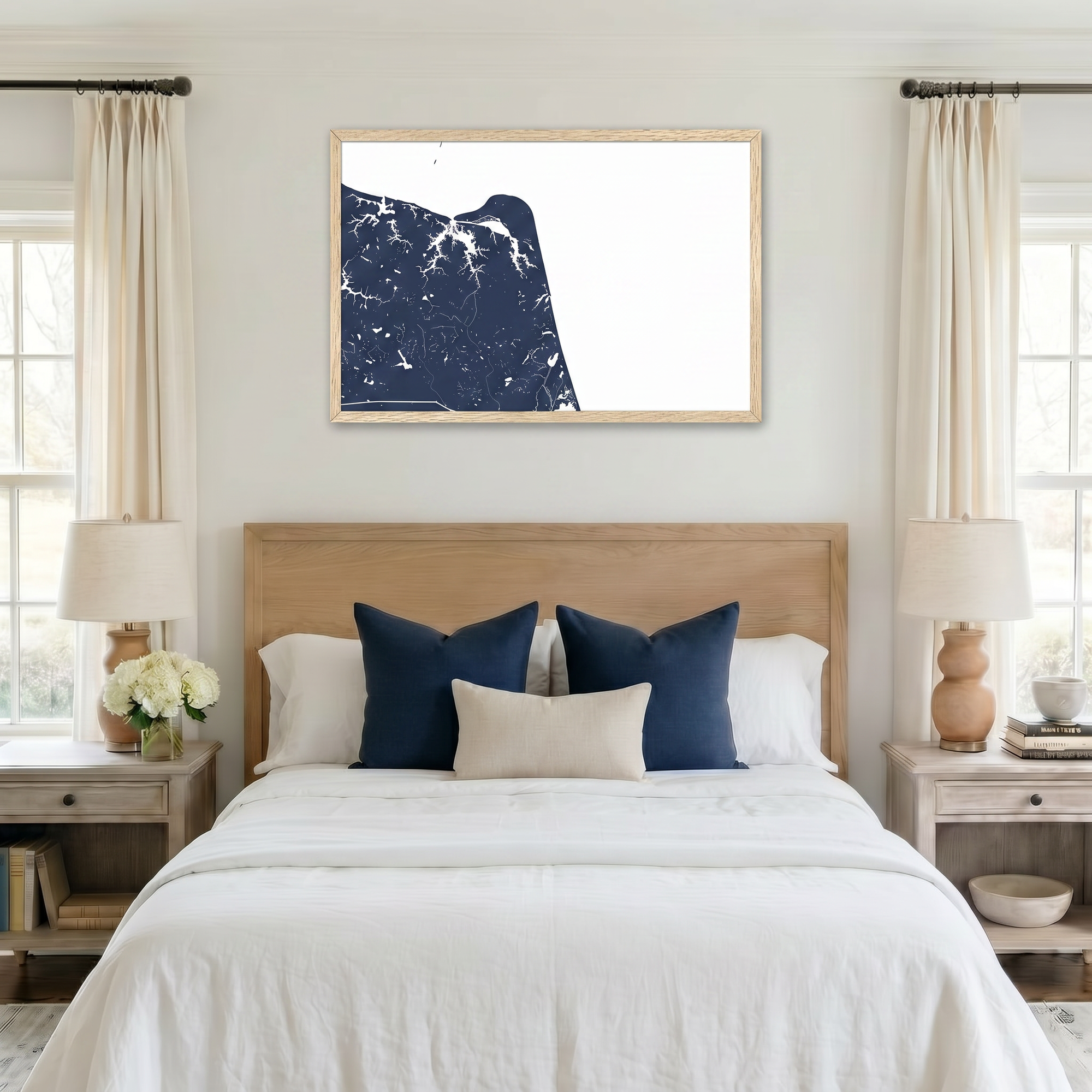 Virginia Beach matte map art in bedroom setting