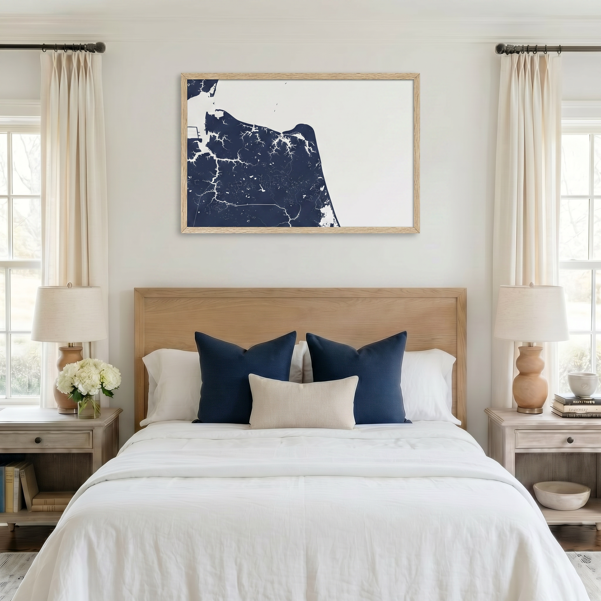 Virginia Beach matte map art in bedroom setting