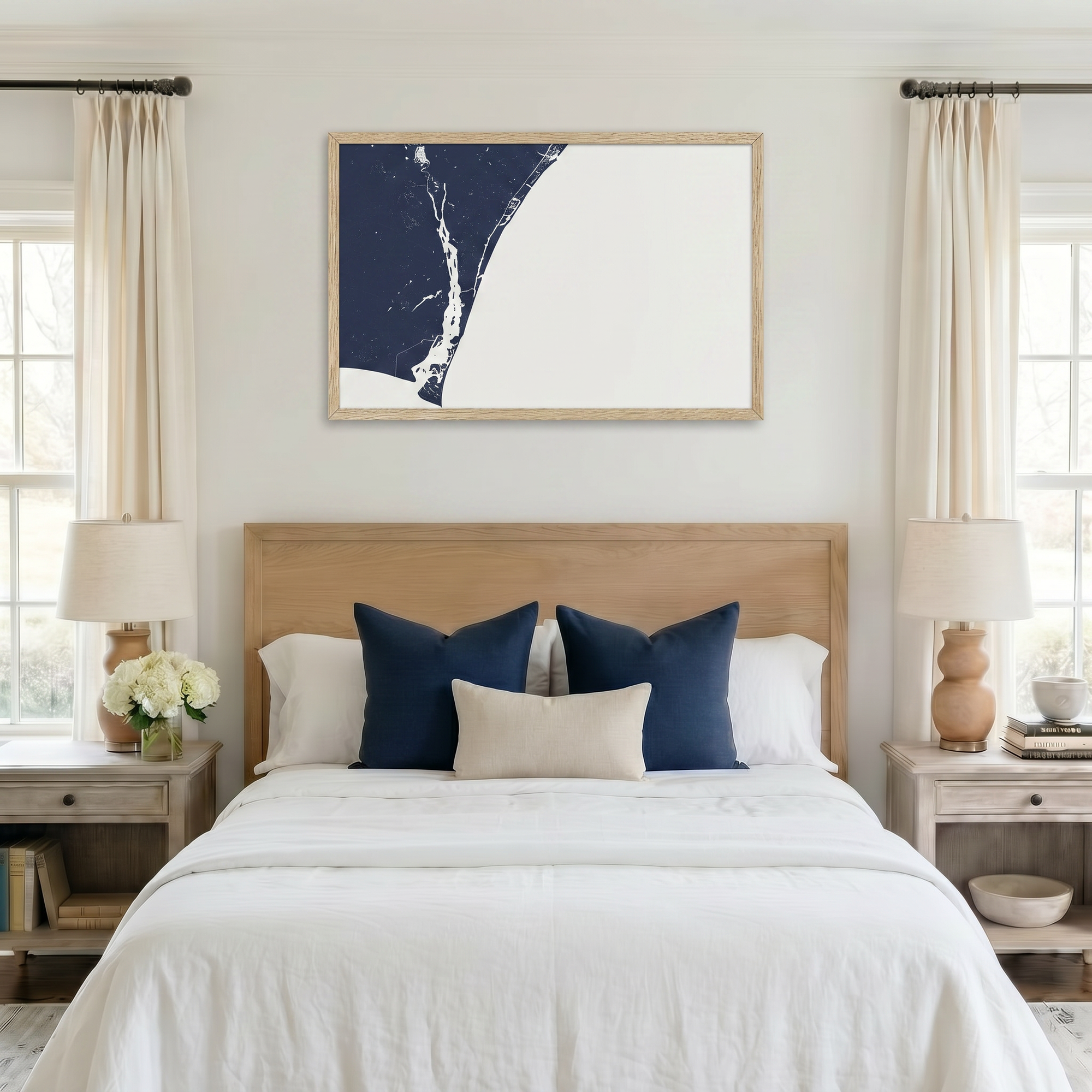 Wilmington matte map art in bedroom setting