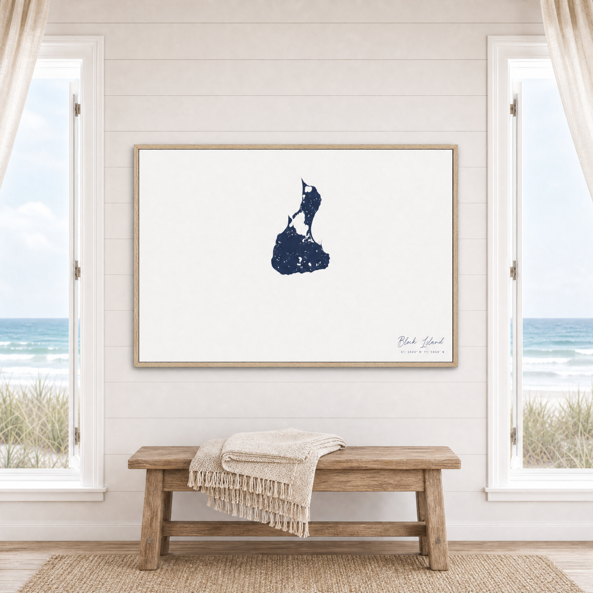 Block Island canvas map — window-scene interior