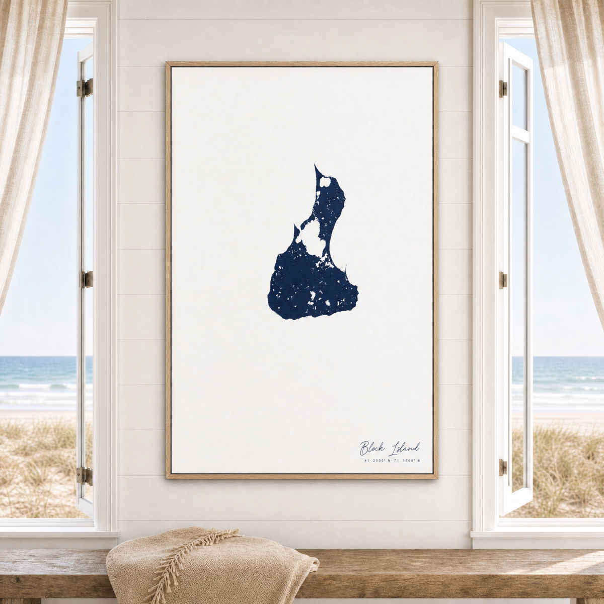 Block Island canvas map — window-scene interior