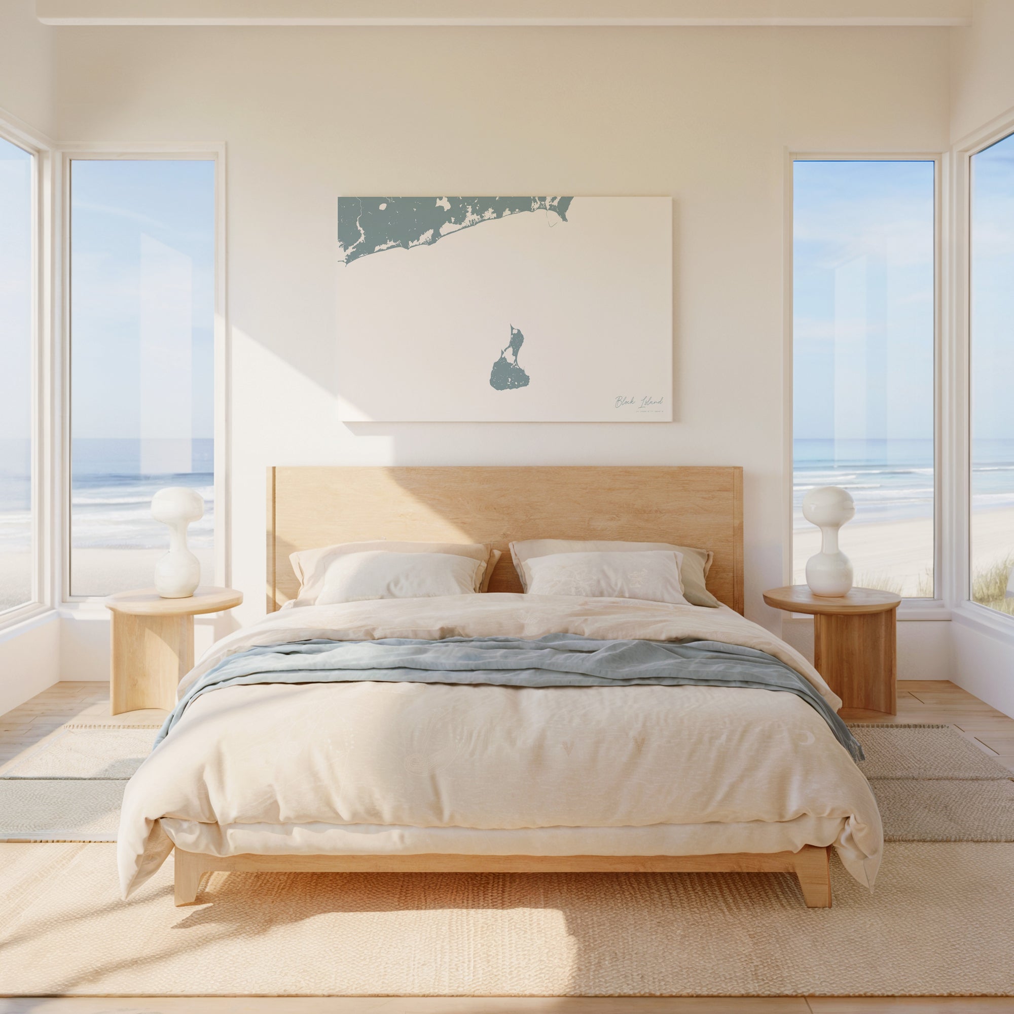 Block Island soft blue horizontal wrapped canvas map in the ratio 3:2 hand mockup