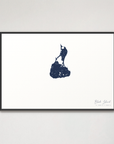Block Island Coastal Map — Canvas Horizontal, navy, Black Frame