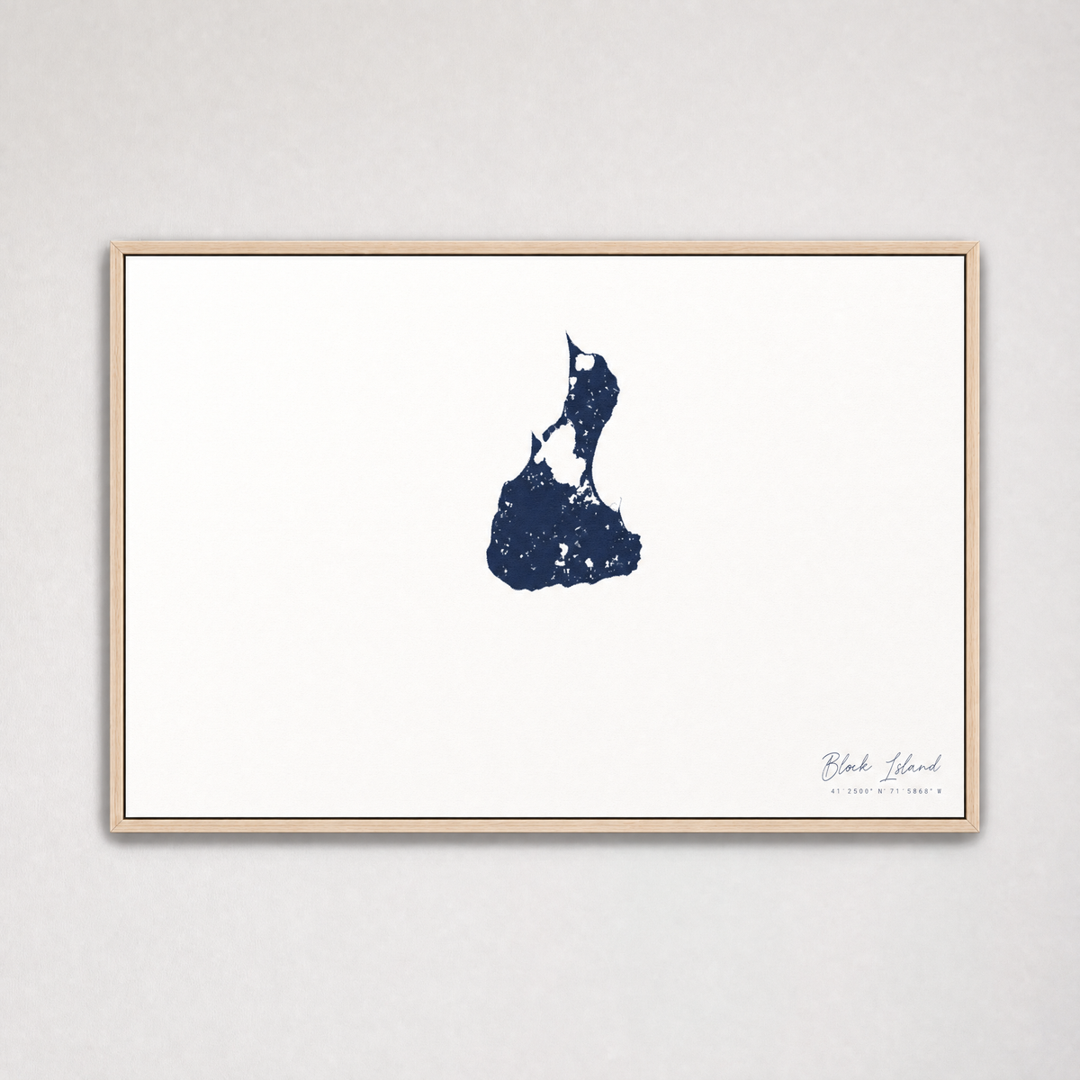 Block Island Coastal Map — Canvas Horizontal — navy, Light Wood