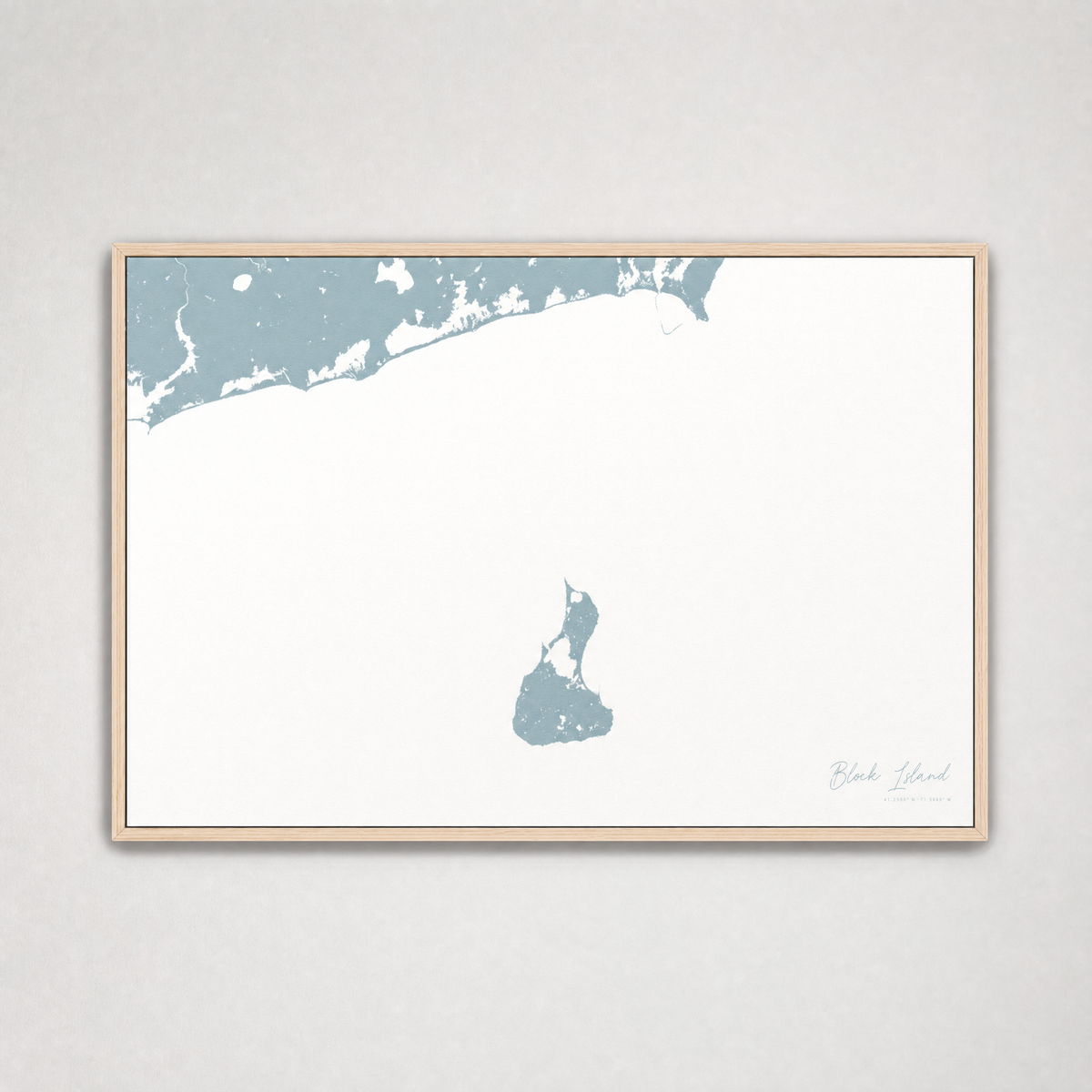 Block Island Coastal Map — Canvas Horizontal — soft-blue, Light Wood