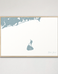 Block Island Coastal Map — Canvas Horizontal, soft-blue, Natural Oak