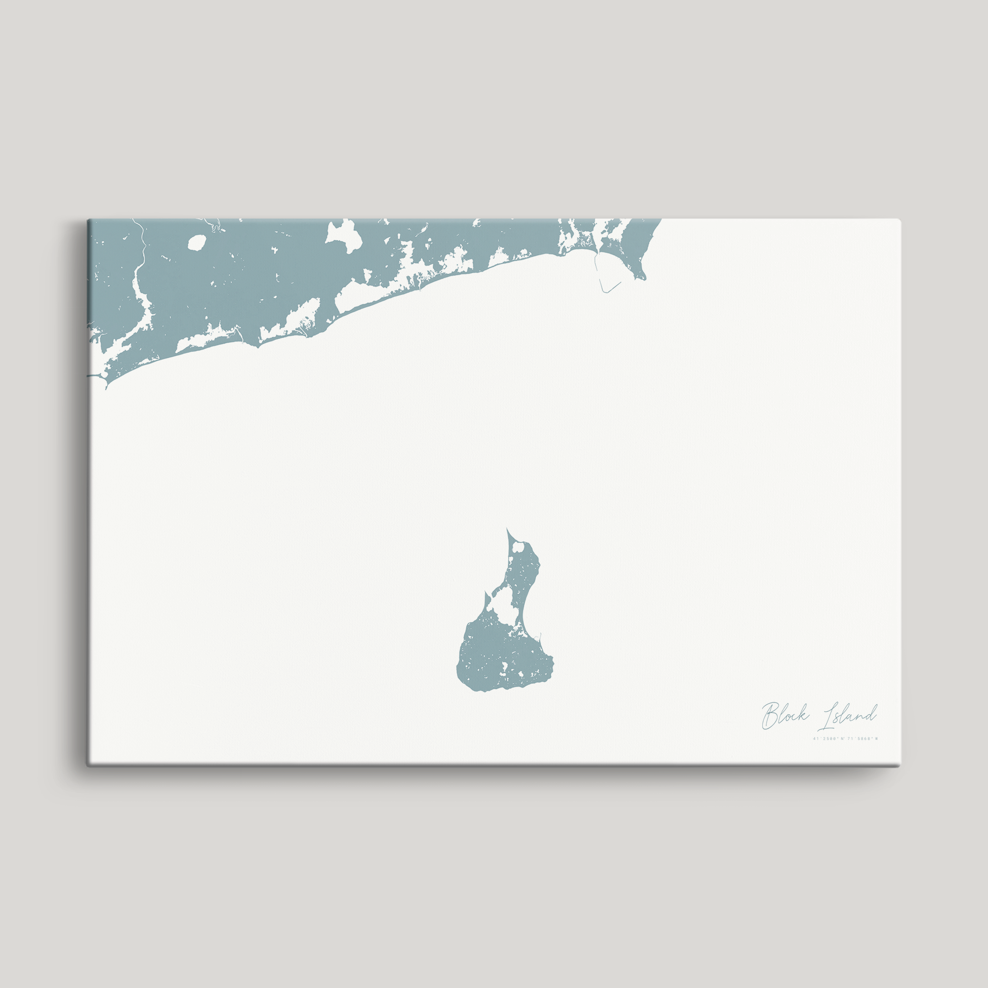 Block Island Coastal Map — Canvas Horizontal, soft-blue, No Frame