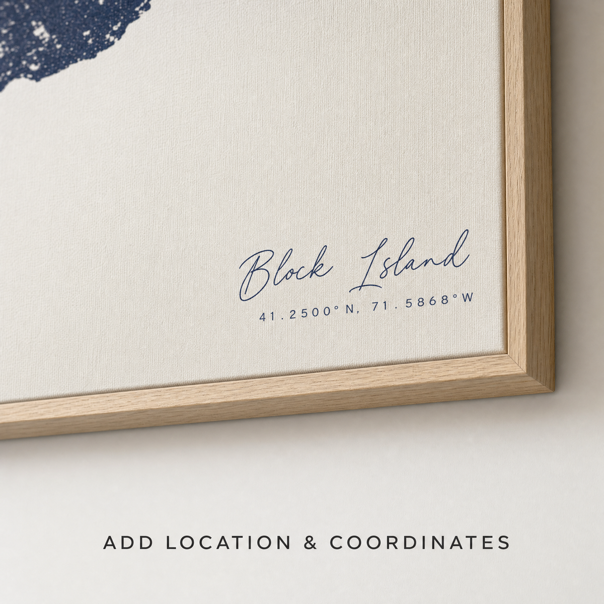 Block Island canvas map — location and coordinates customization