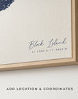Block Island canvas map — location and coordinates customization